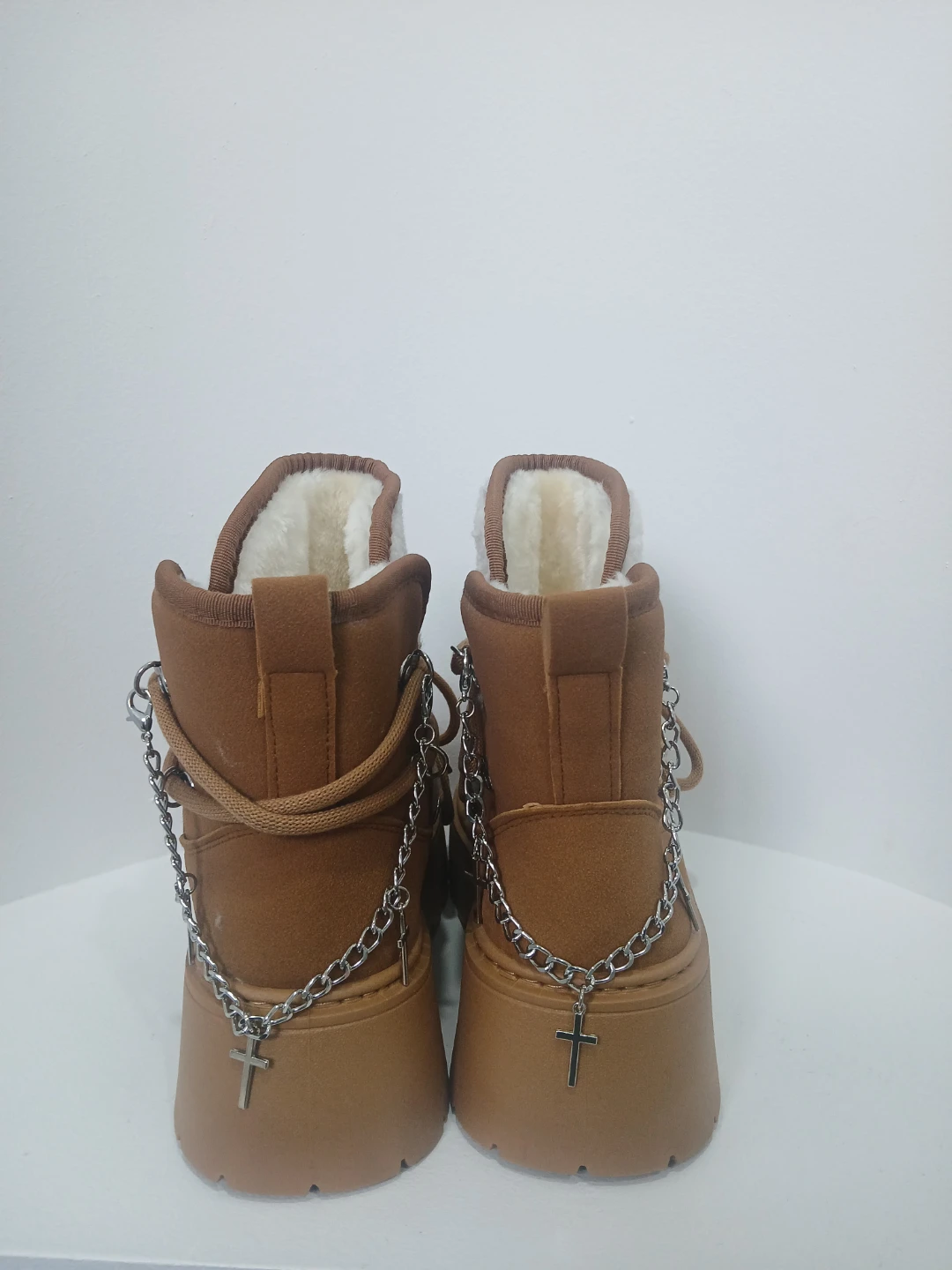 Women's Brown Sherpa Lined Platform Boots with Chain Accent - photo 3