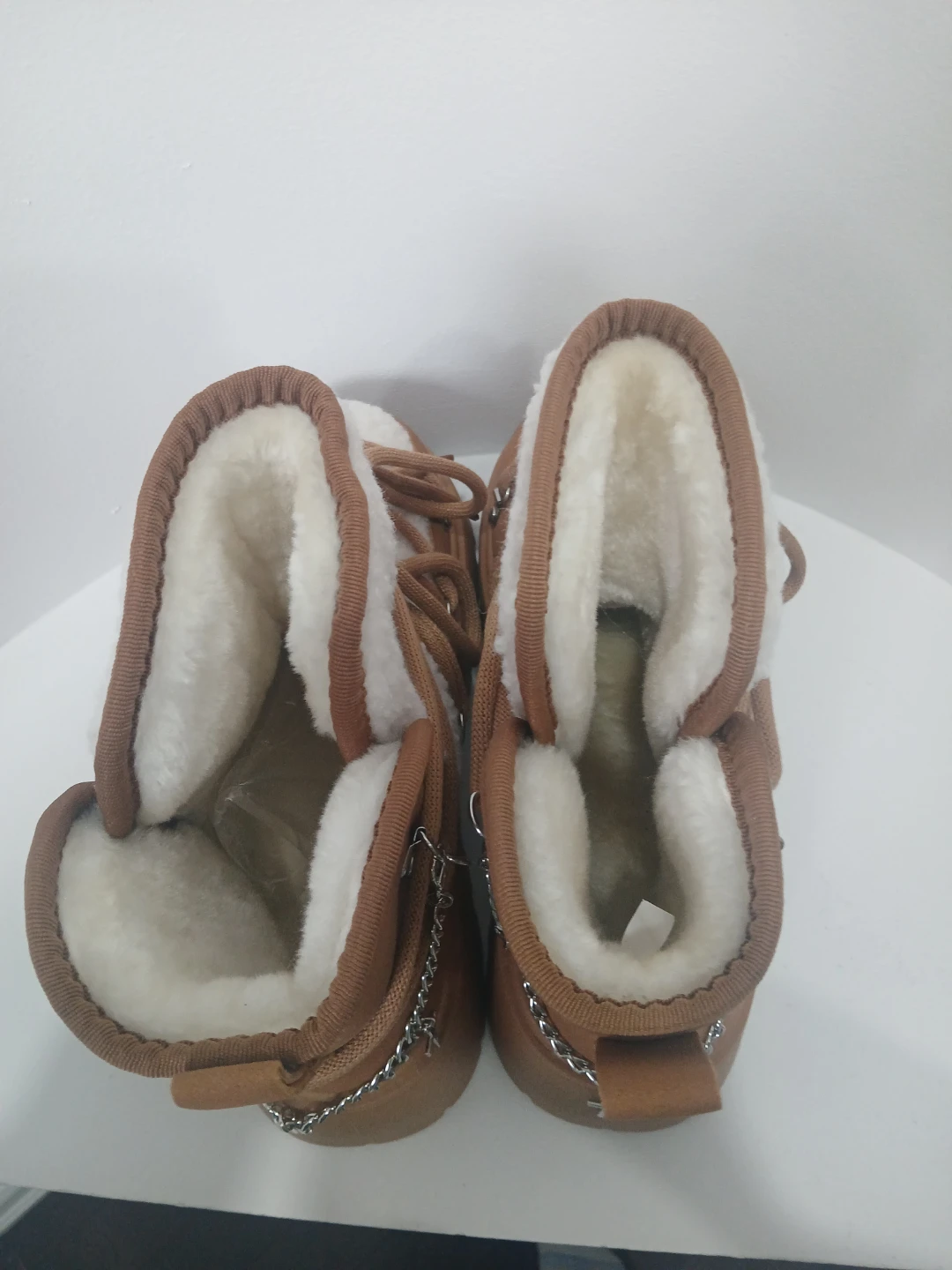 Women's Brown Sherpa Lined Platform Boots with Chain Accent - photo 4