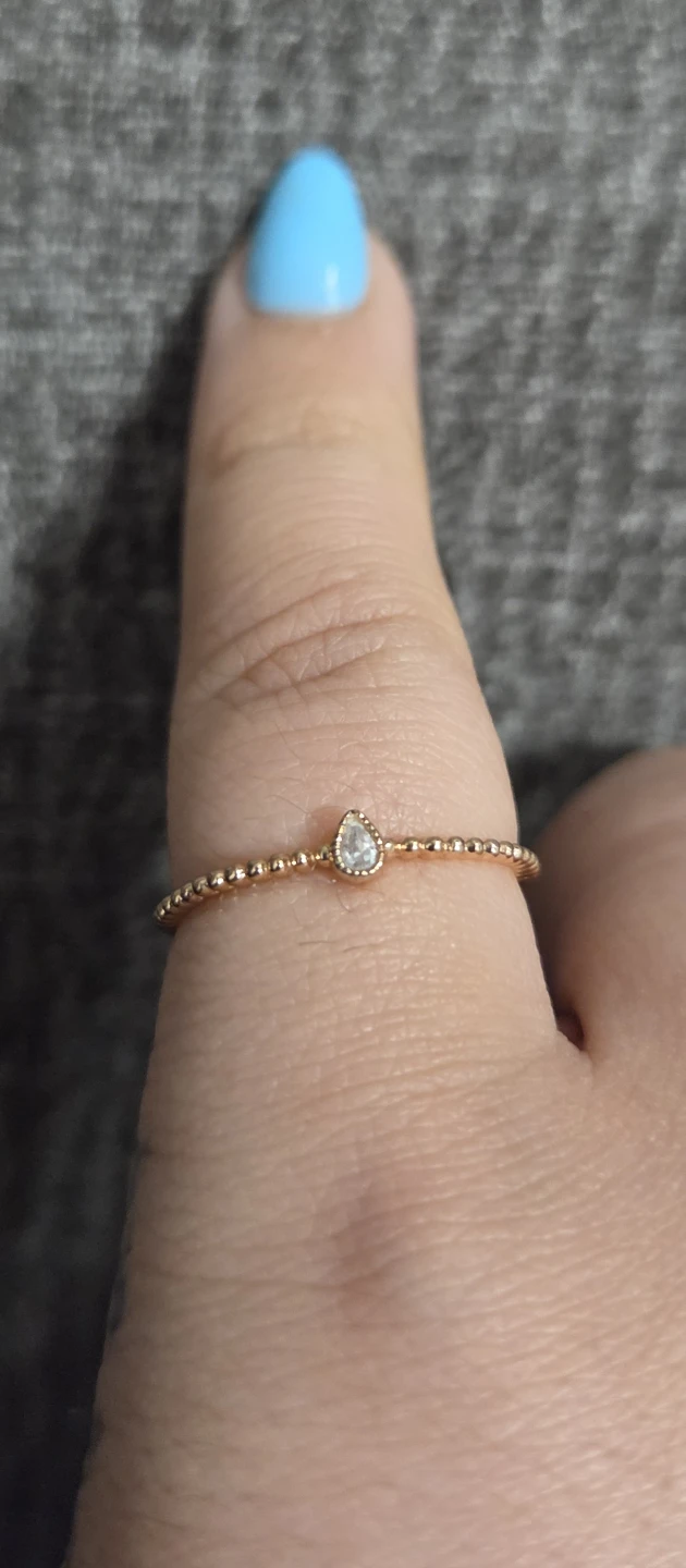 Gold beaded ring with a pear-shaped diamond accent - photo 2