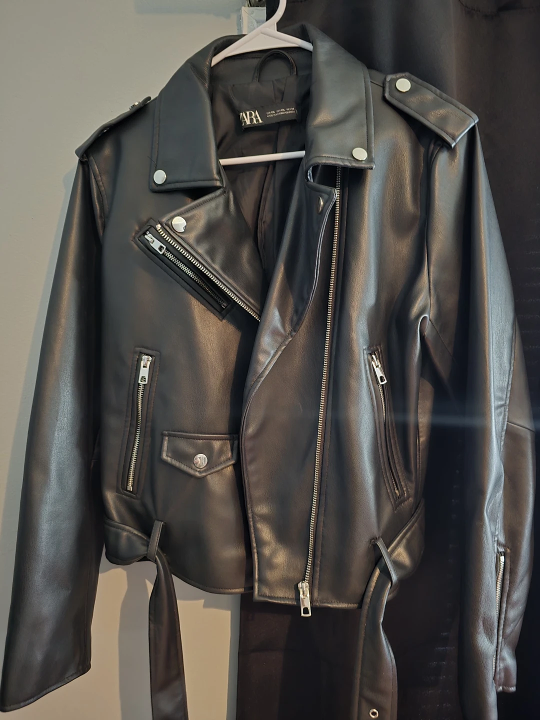 Zara Black Faux Leather Moto Jacket - Size XXL