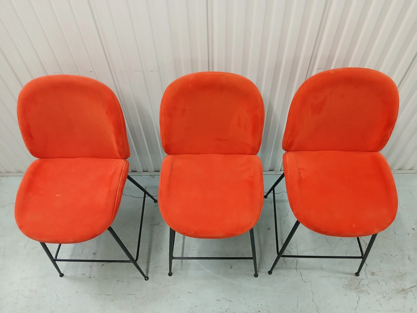 Set of 3 Orange Velvet Bar Stools - photo 2