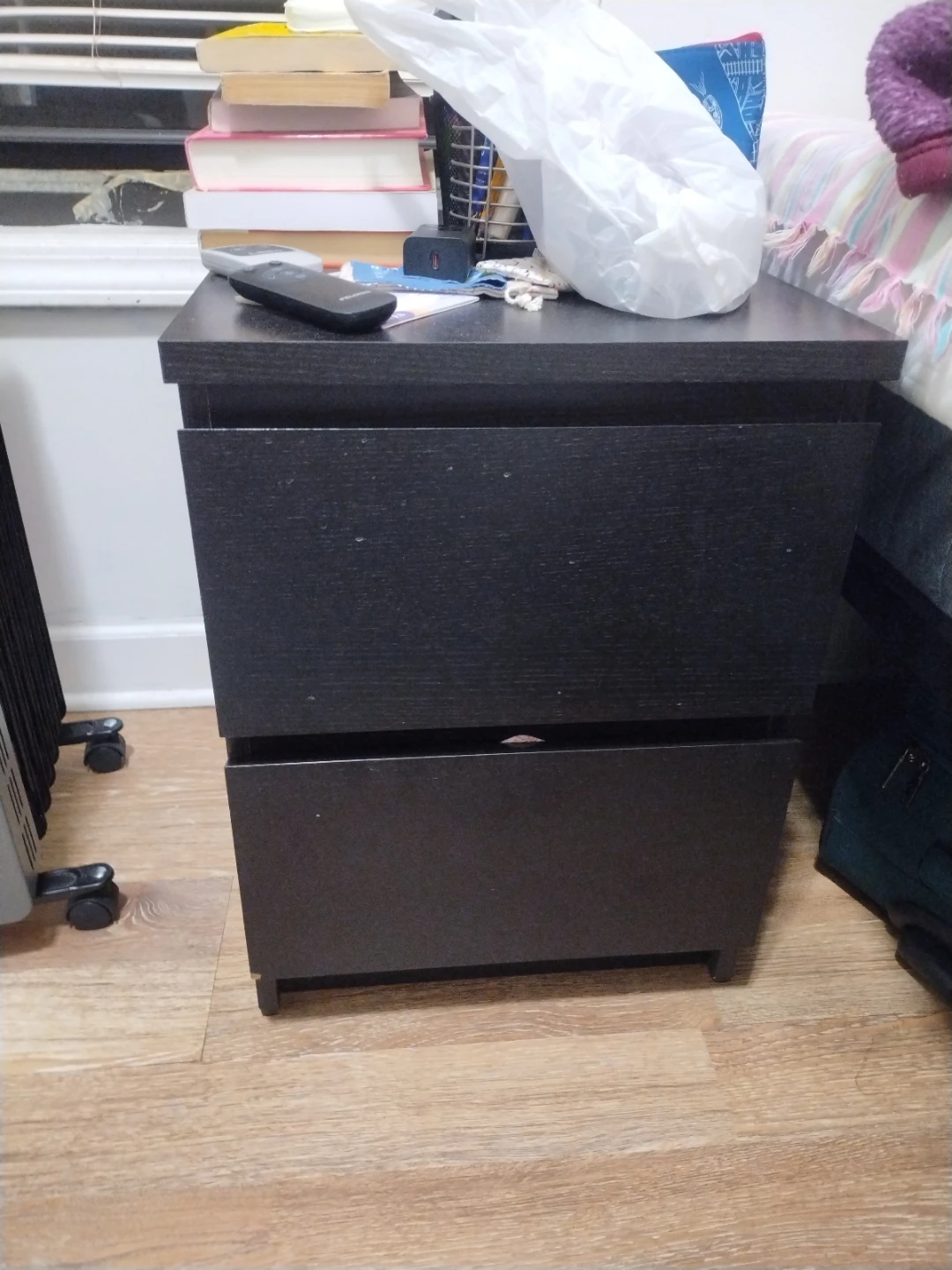 Dark Wood 2-Drawer Nightstand