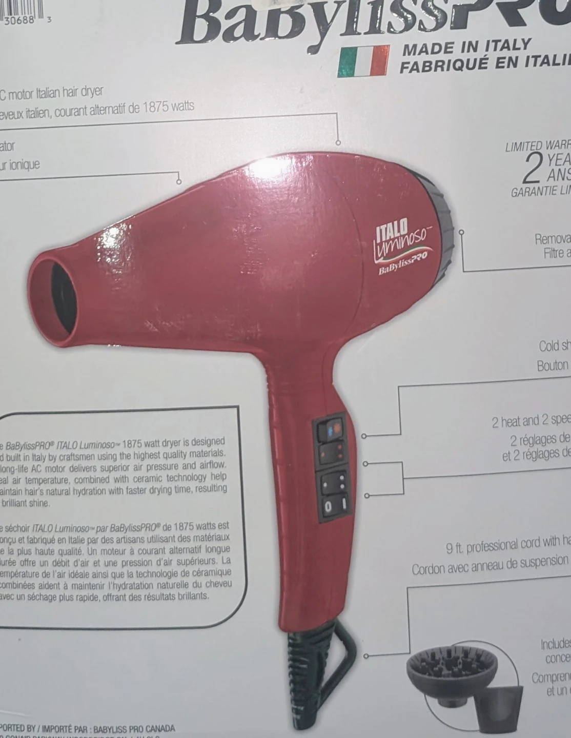 **BaBylissPRO ITALO LUMINOSO Professional AC Motor Hair Dryer** - photo 2
