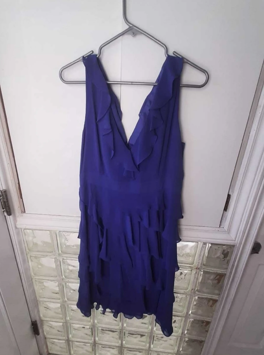 Women's Royal Blue Ruffled V-Neck Dress - photo 4