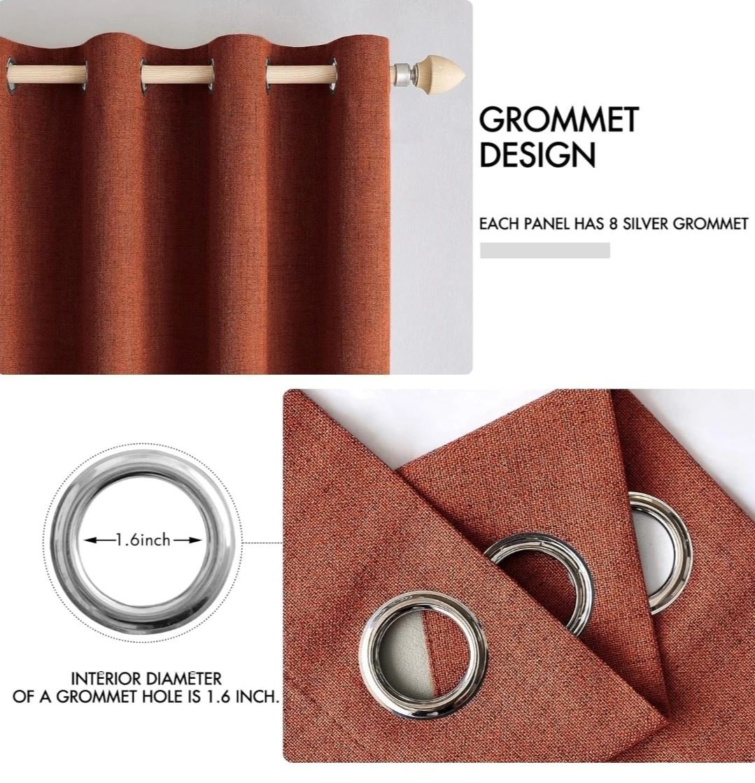 Heavy-duty 100% Blackout Faux Linen Curtains - Orange - photo 5