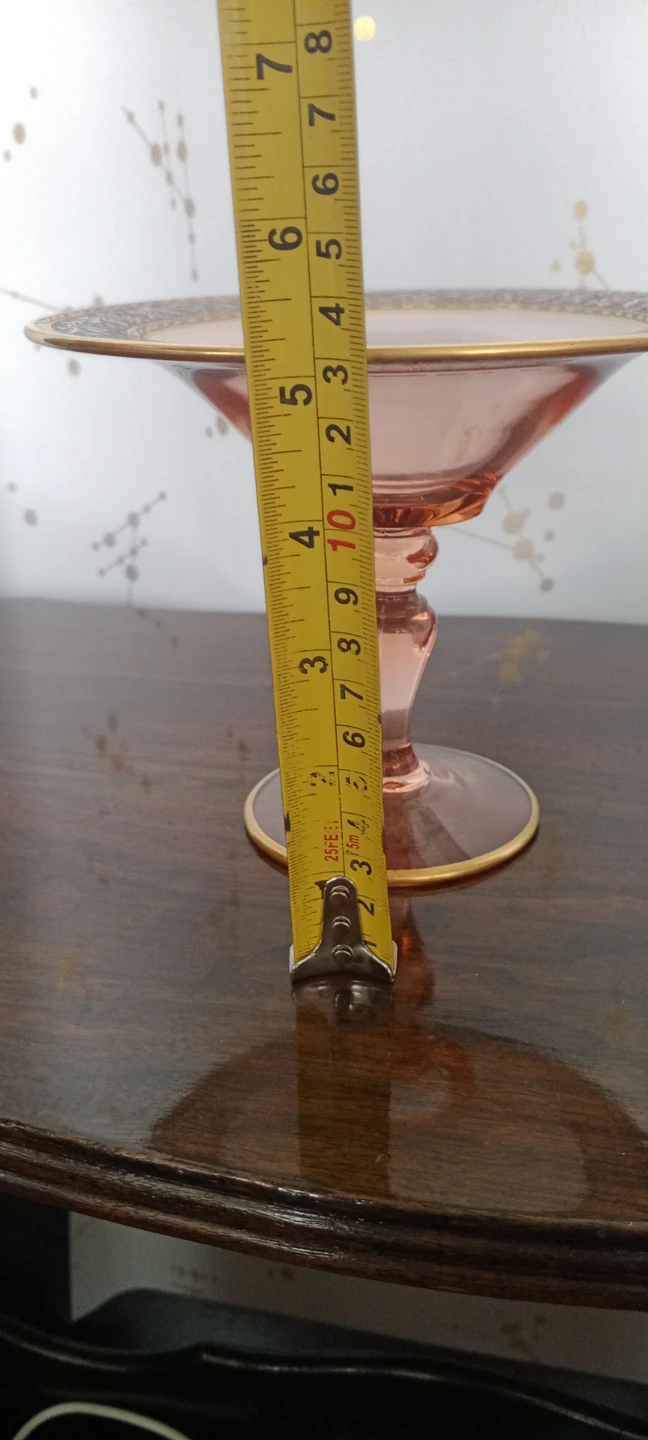 Pink Glass Pedestal Cake Stand with Gold Rim - photo 3