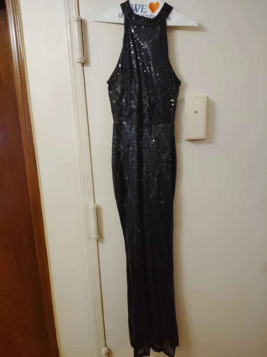 Black Sequin Halter Neck Gown