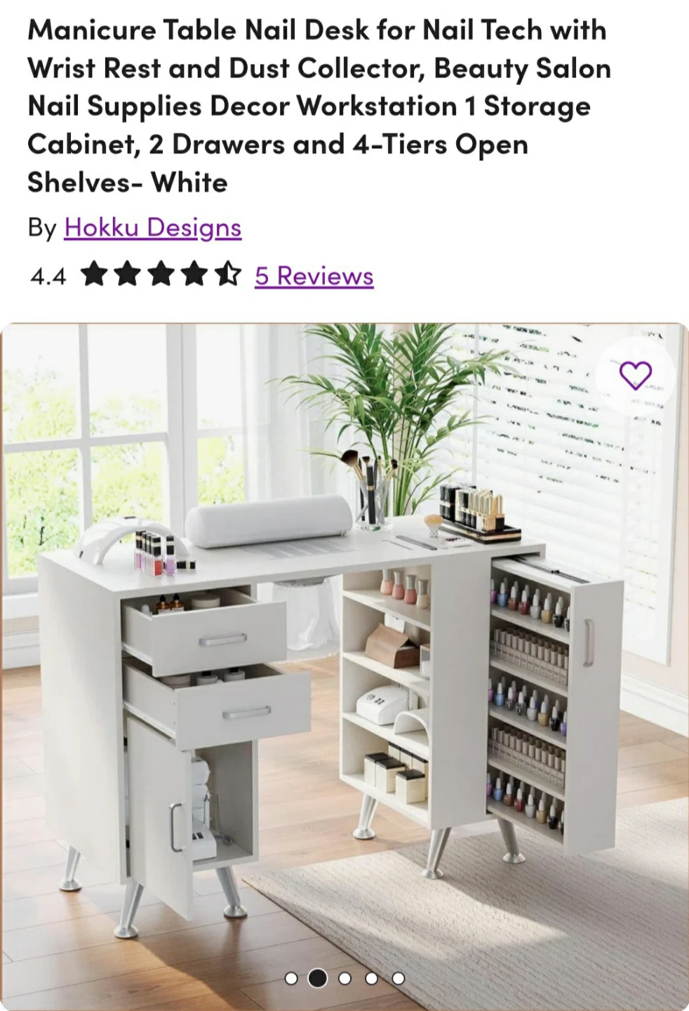 White Manicure Nail Desk with Storage Cabinet