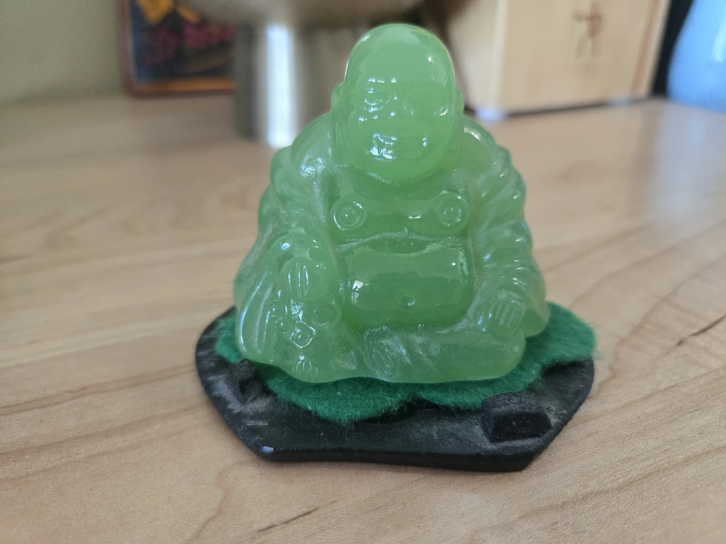 Real Jade Stone Laughing Buddha Figurine - photo 3