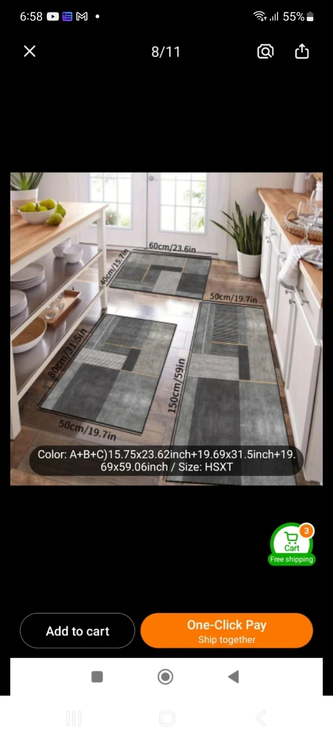 Brand New 3 pieces Modern Geometric Line Rectangular Floor Mat