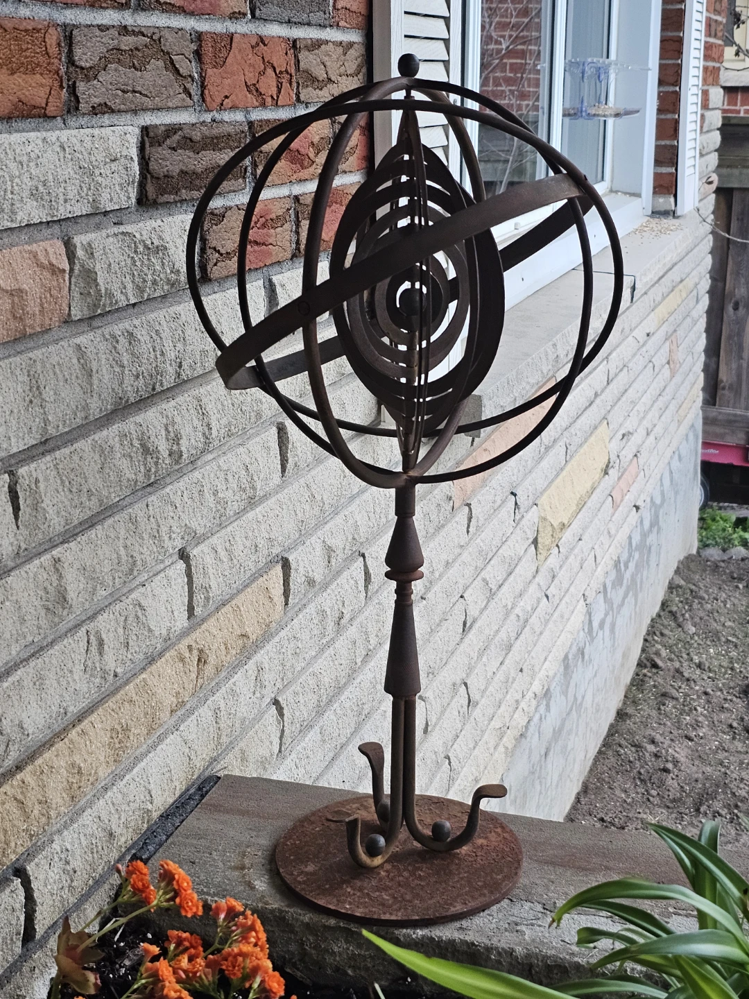 Mid century Kinetic Metal Armillary Sphere Garden Art