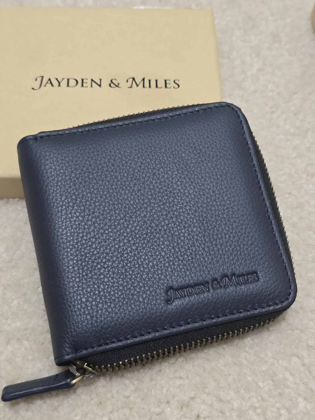 JAYDEN & MILES Genuine Leather Zip Around Wallet (Dark Blue)