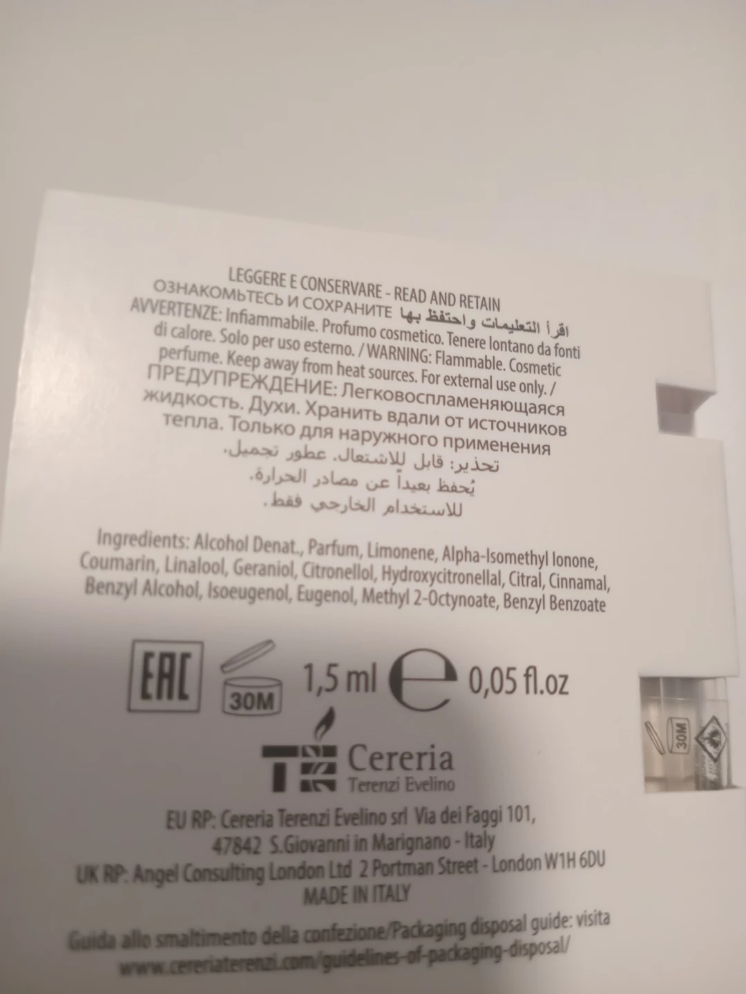 Cerereria Terezzi Evelino Mnemosine Parfum Sample 1.5ml - photo 3