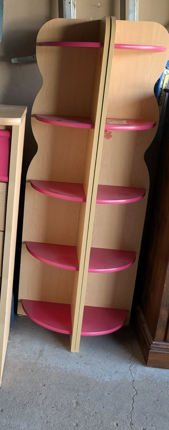 Wooden Shelf Unit with Pink Shelves