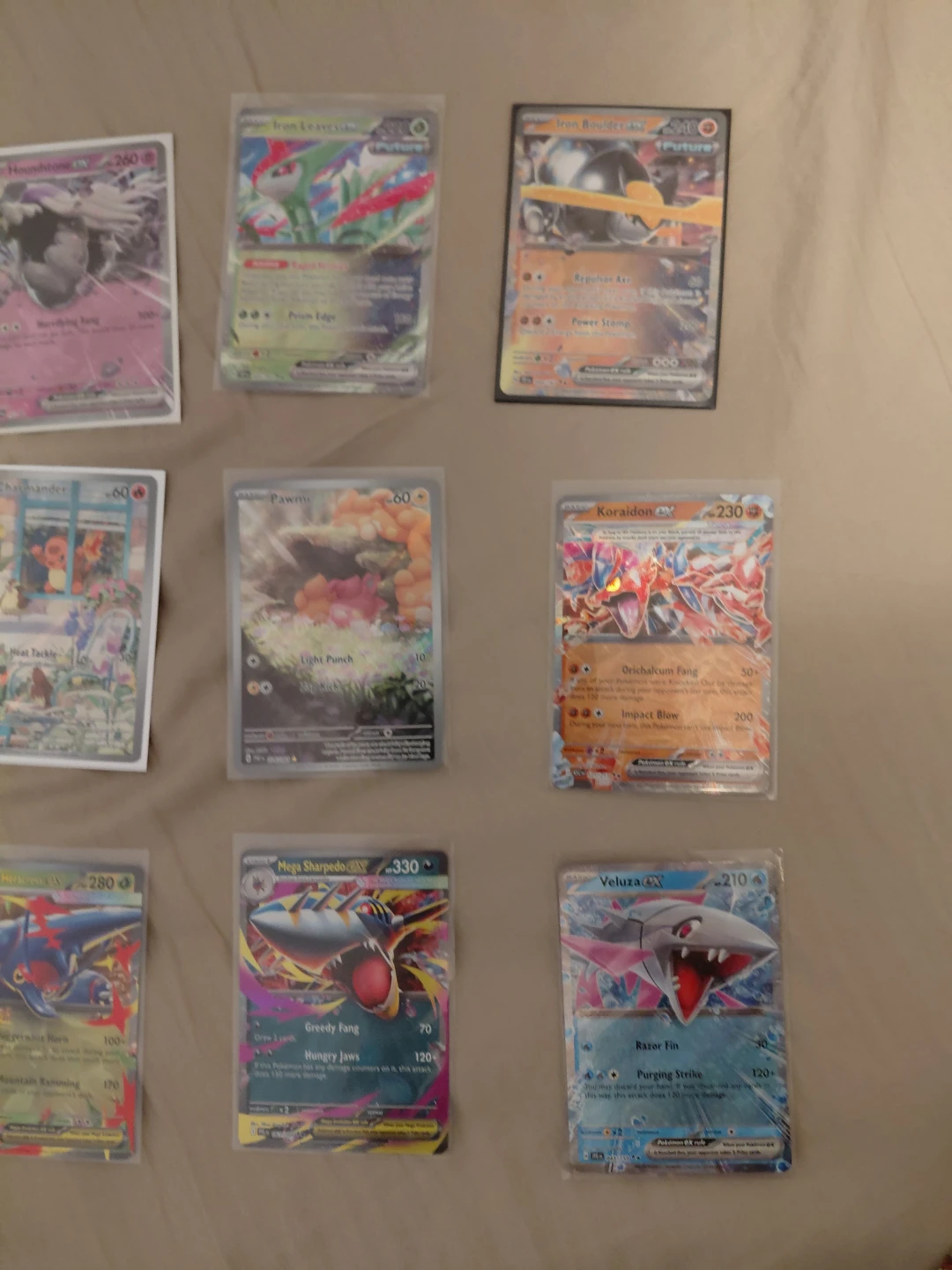 Pokemon Cards - Koraidon EX, Mega Sharpedo EX, Veluza DX