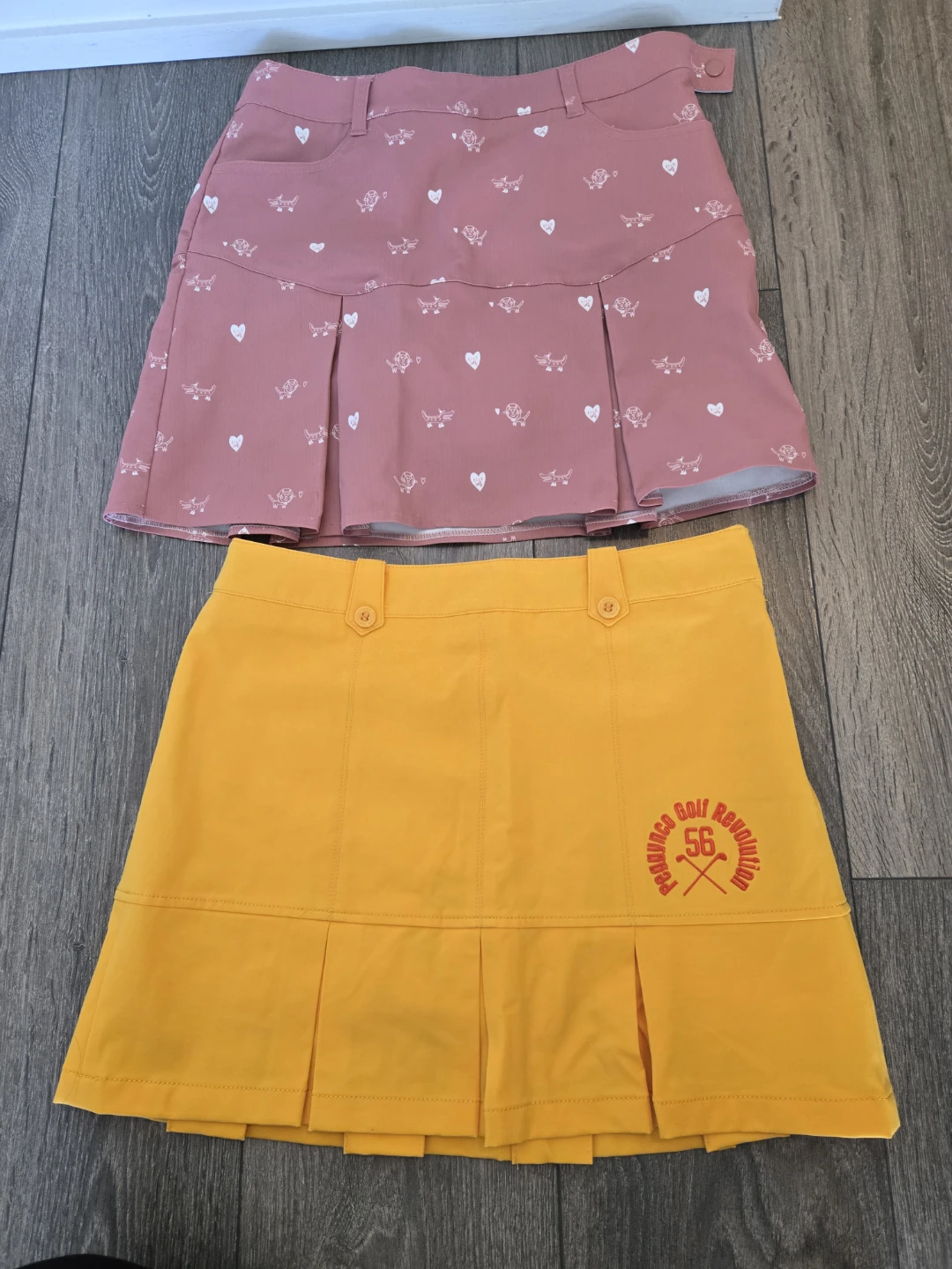 2 Golf Skorts - Pink Hearts & Dogs, Yellow
