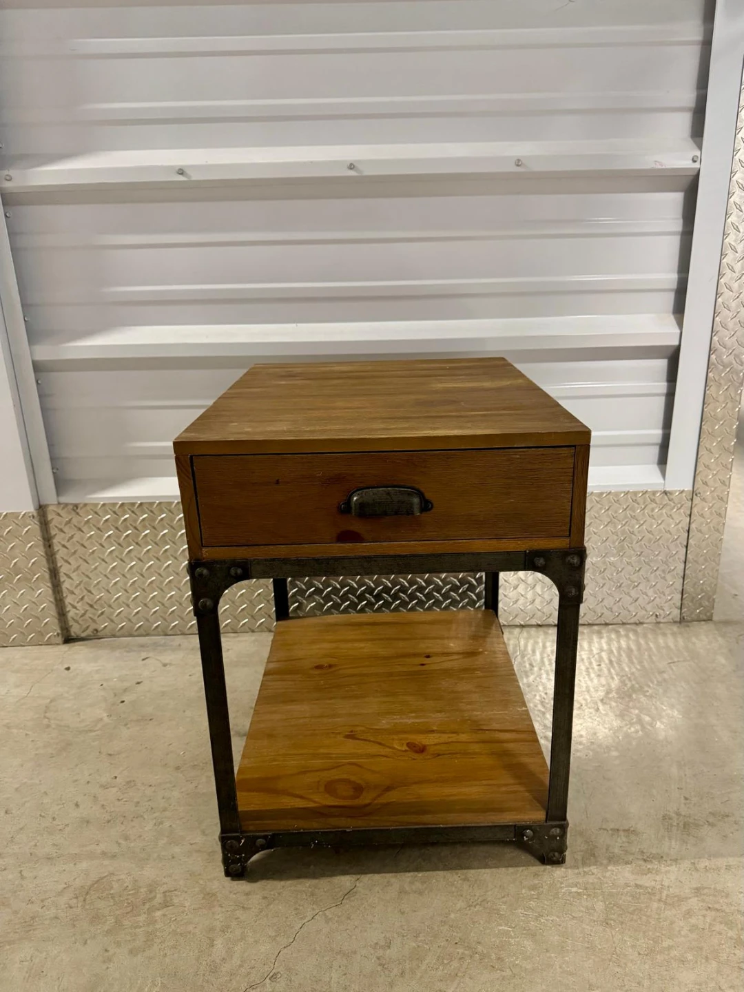 Rustic Wood and Metal End Table with Drawer - photo 3