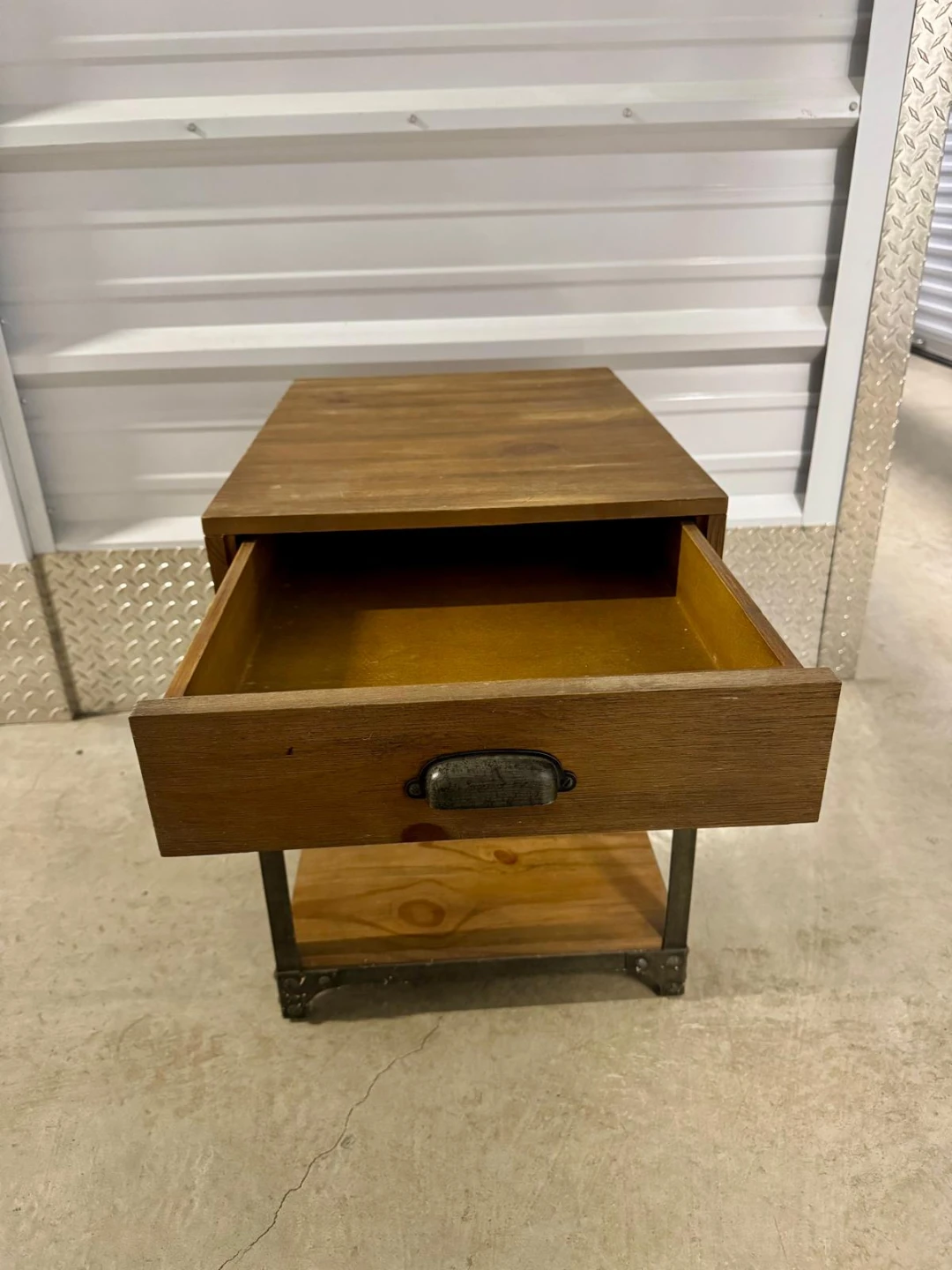 Rustic Wood and Metal End Table with Drawer - photo 4
