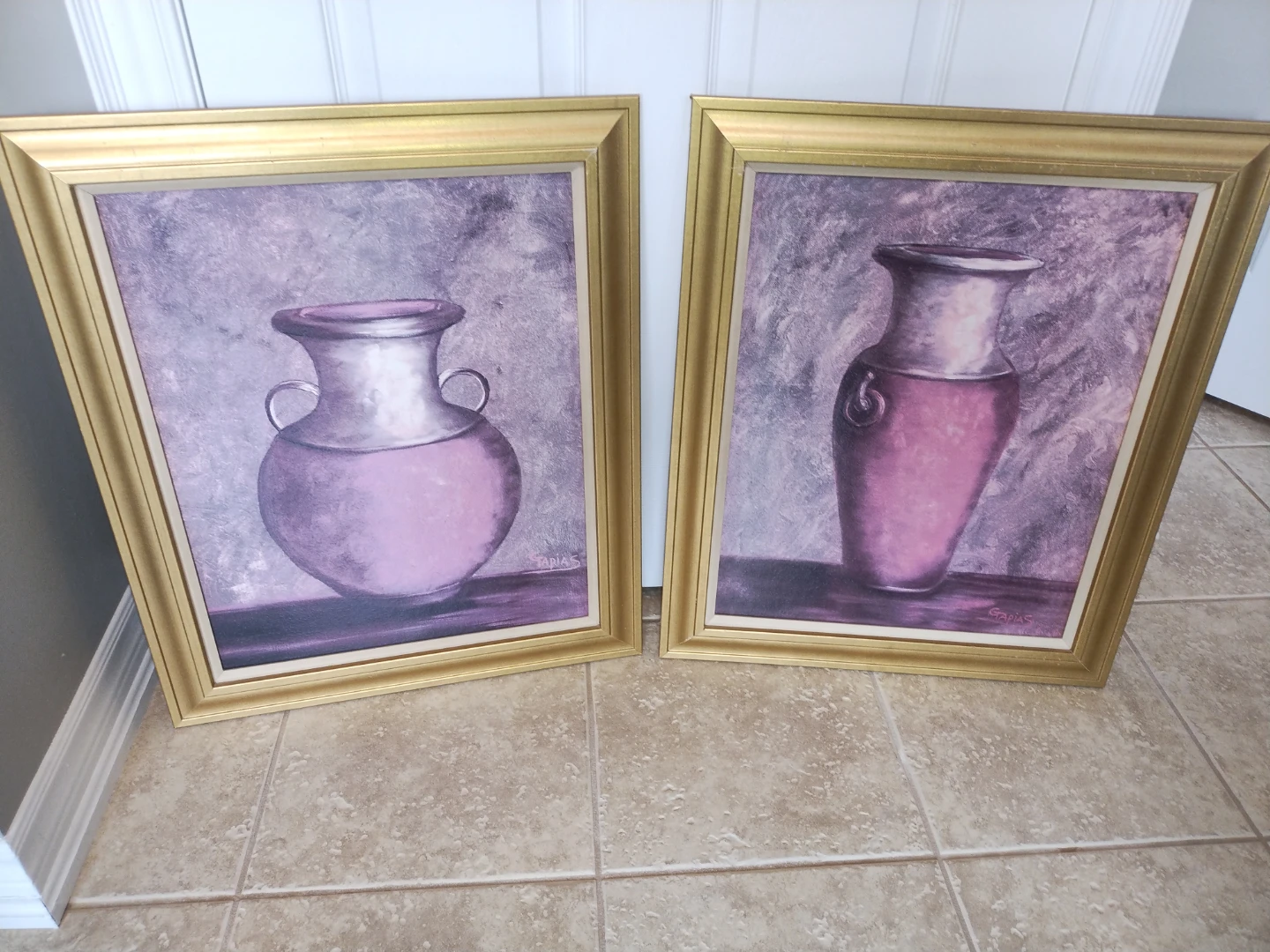 Set of 2 Framed Still Life Vase Paintings