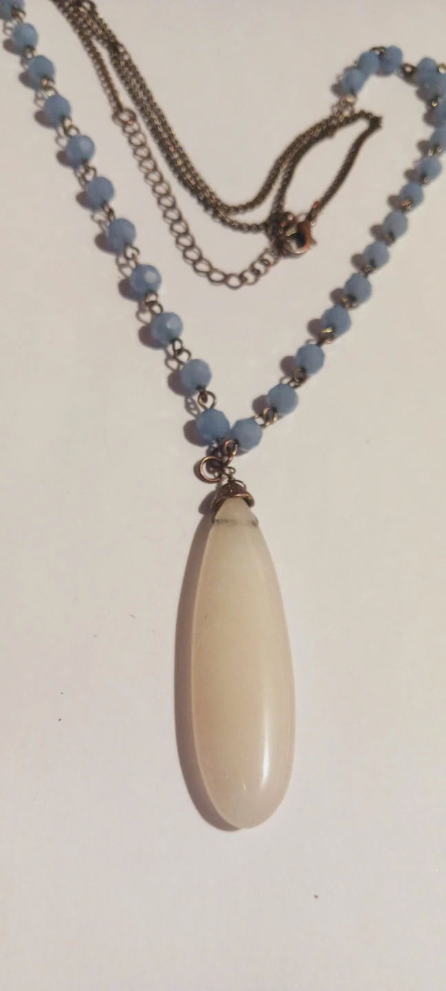 Large Genuine Stone Drop Pendant with Beaded Necklace - photo 3