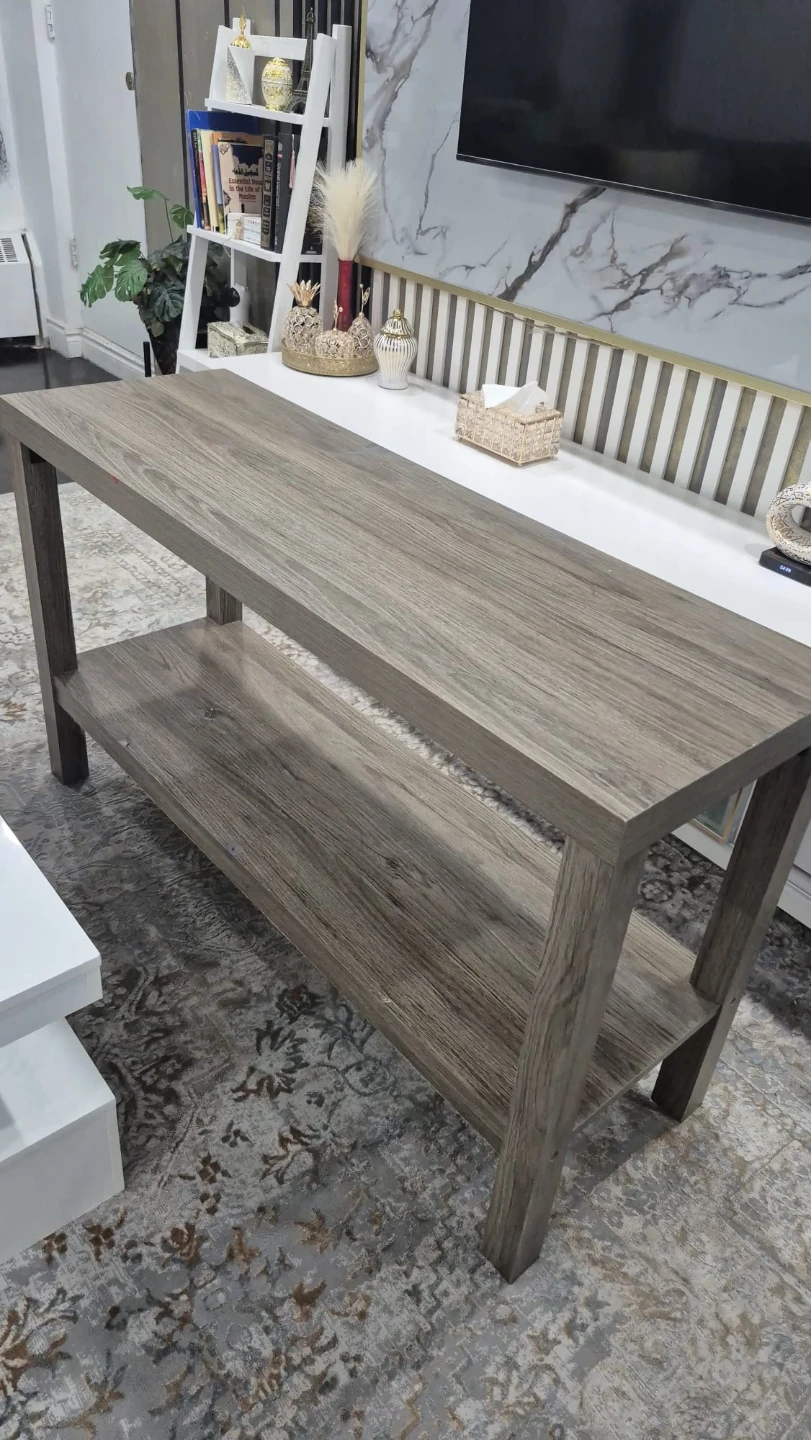 Grey Wood Console Table with Shelf