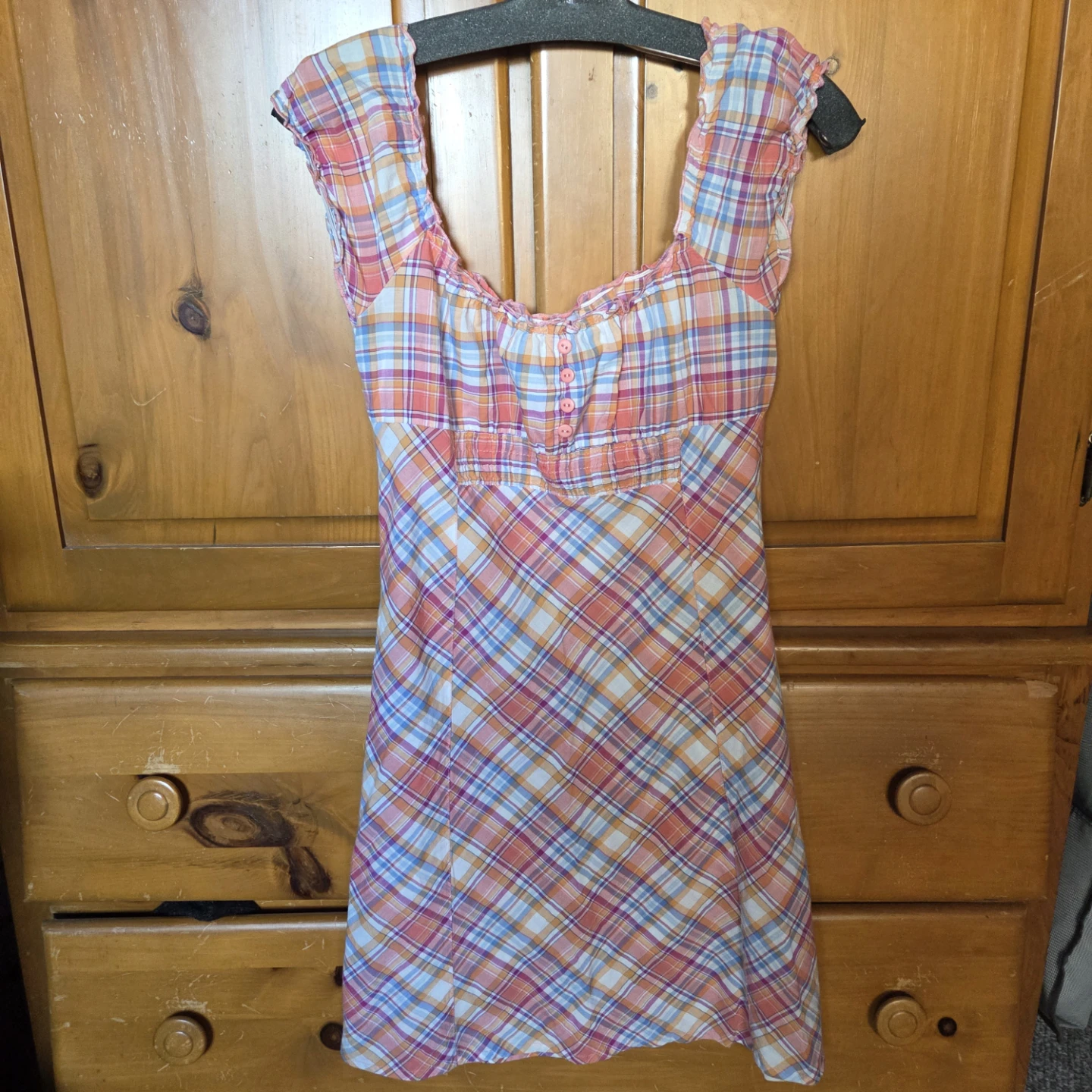 Women's Plaid Mini Dress with Button Front