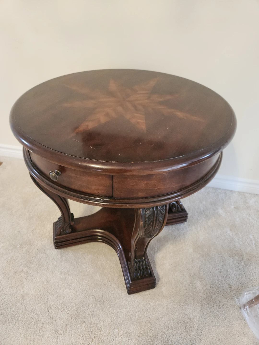 Round Inlay Top Side Table with Drawer - photo 2