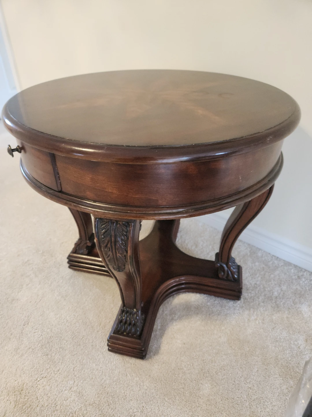 Round Inlay Top Side Table with Drawer - photo 3