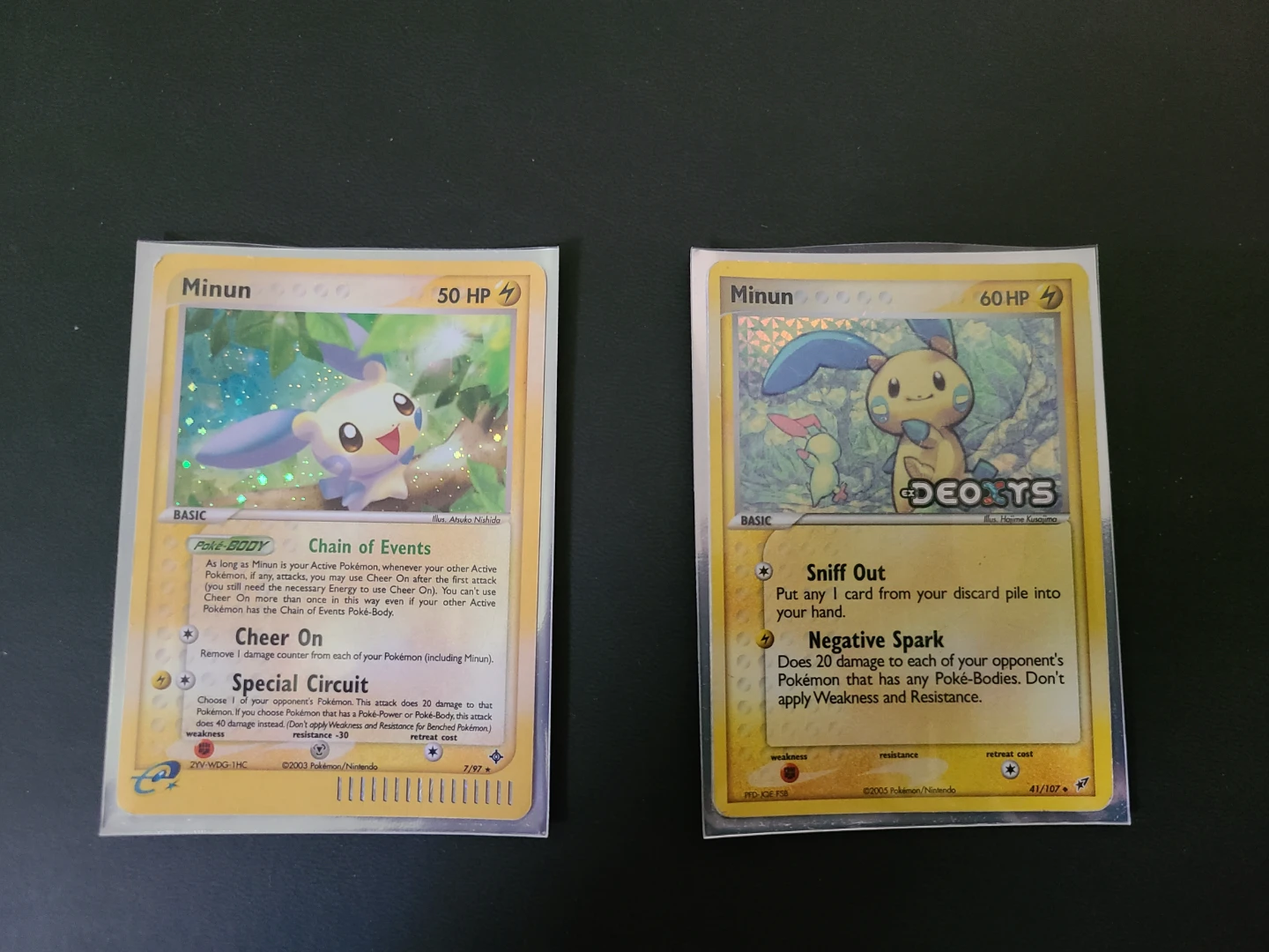Vintage Pokemon Minun 41/107 and 7/97 Heavy play/Damaged