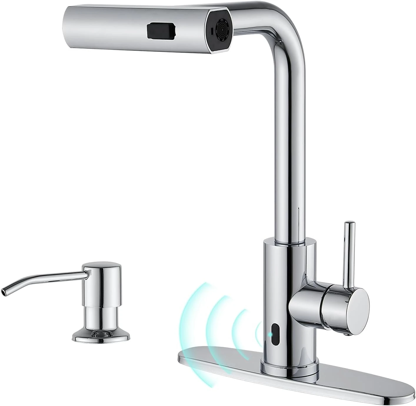 Touchless Waterfall Kitchen Faucet with Pull Down Sprayer