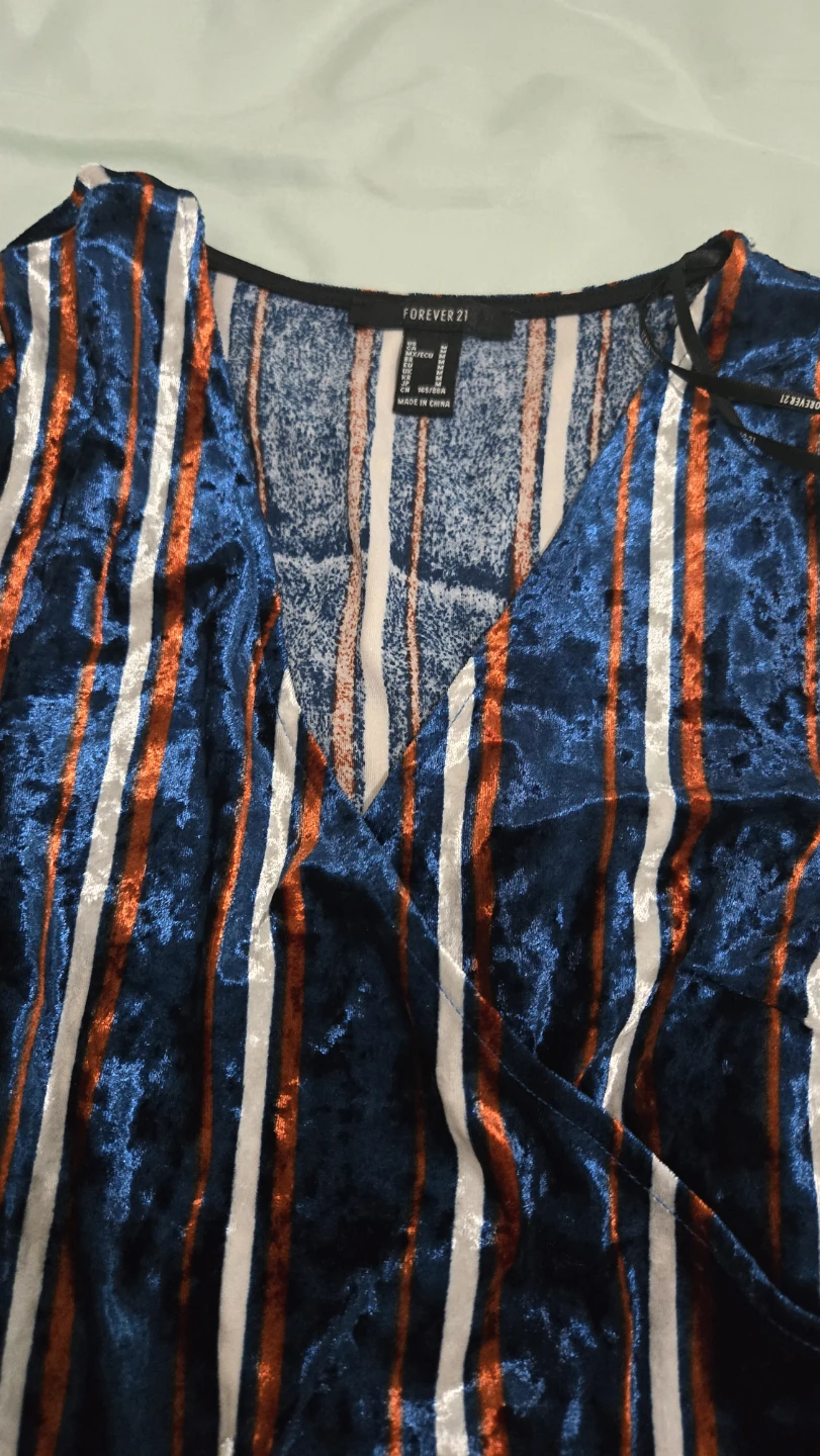 Forever 21 Blue Striped Velvet Wrap Dress - photo 2