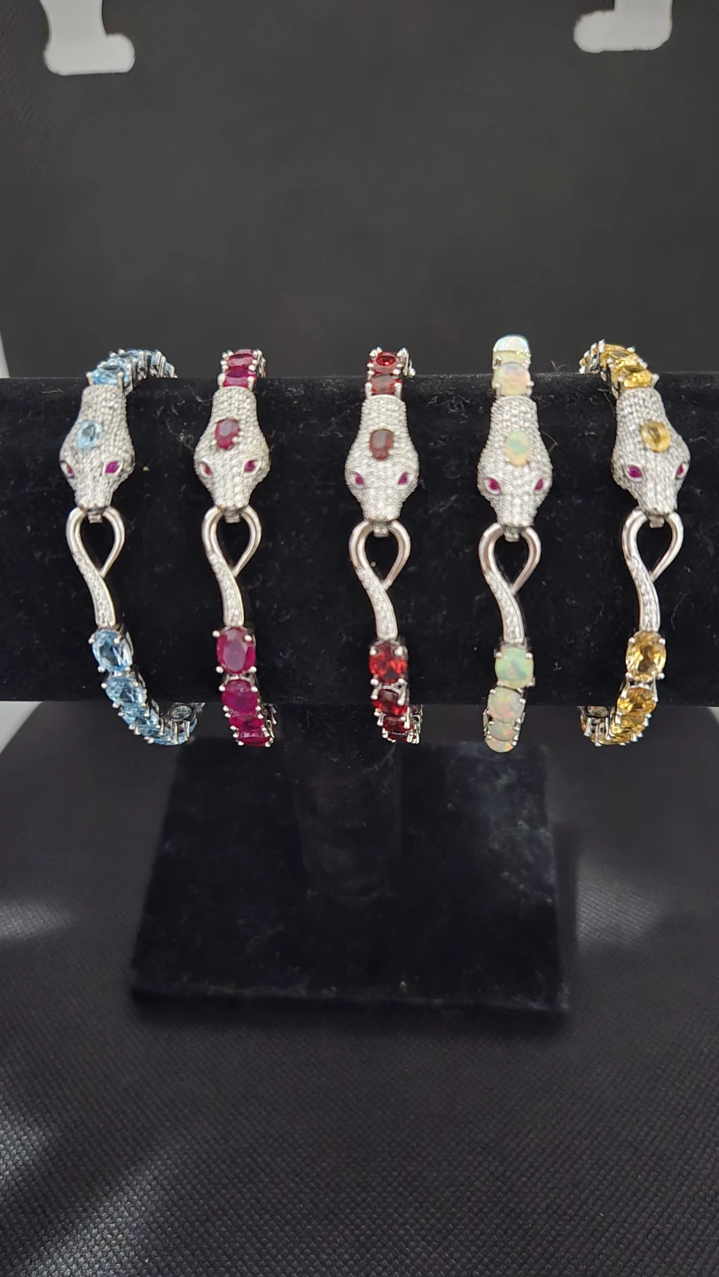 Snake Charm Bracelet - Gemstone & Silver Toned - photo 2