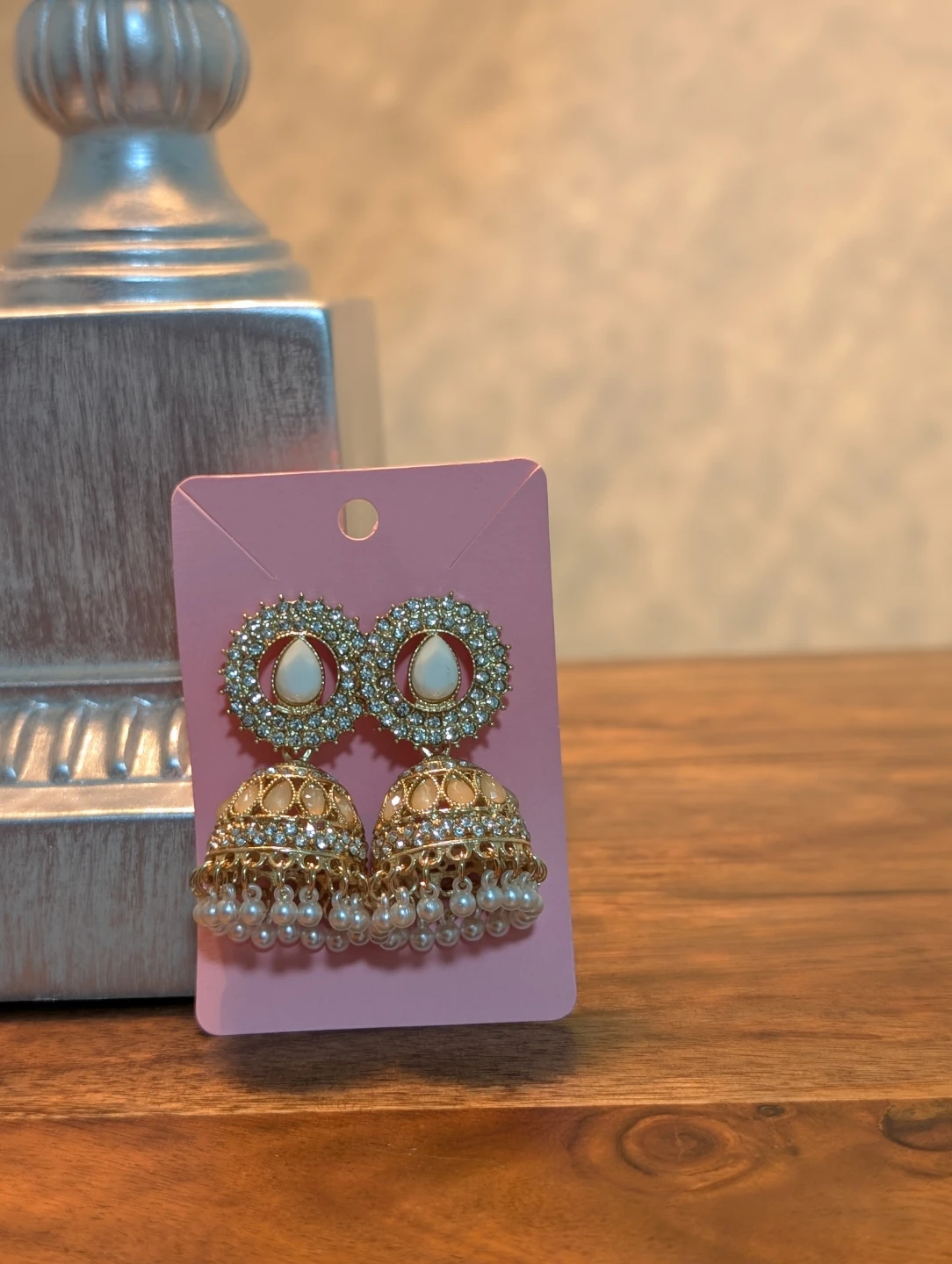 Nush  Eid hamper gold Jhumka Earrings and Beaded Bangle Set - photo 4