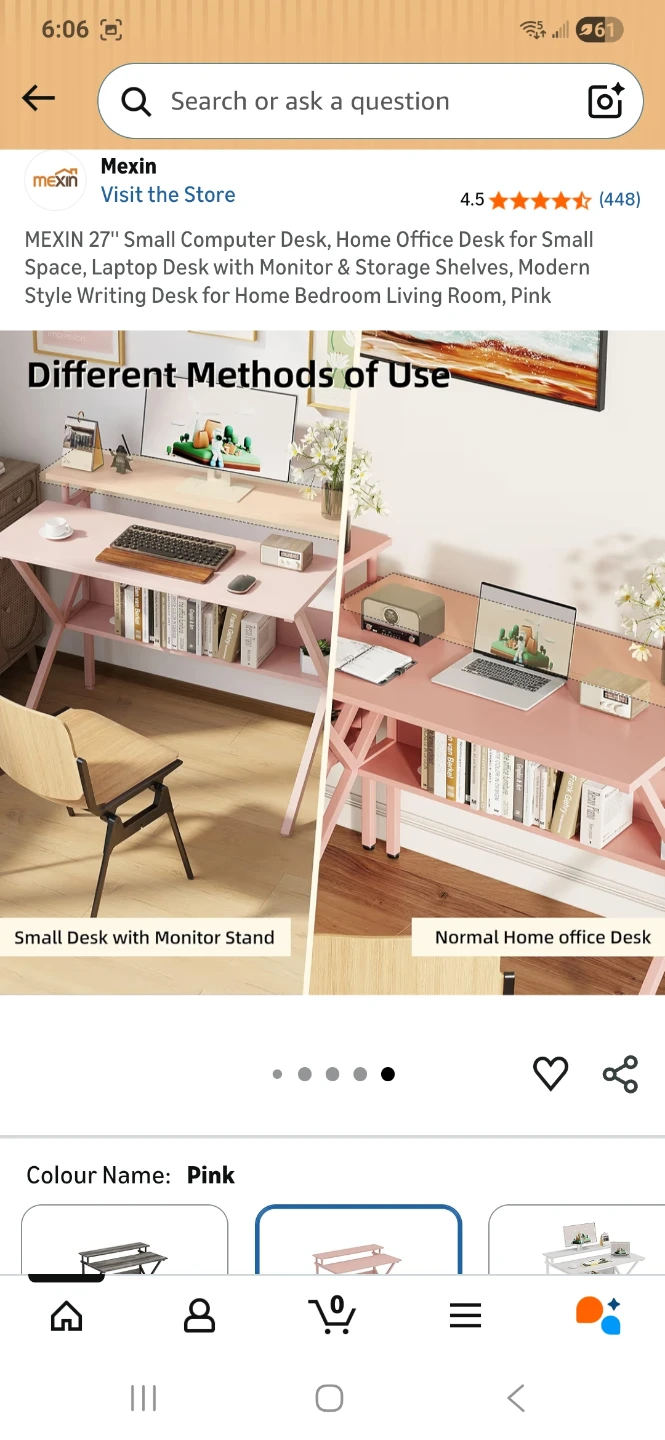 MEXIN Pink Small Computer Desk with Storage Shelf - photo 2