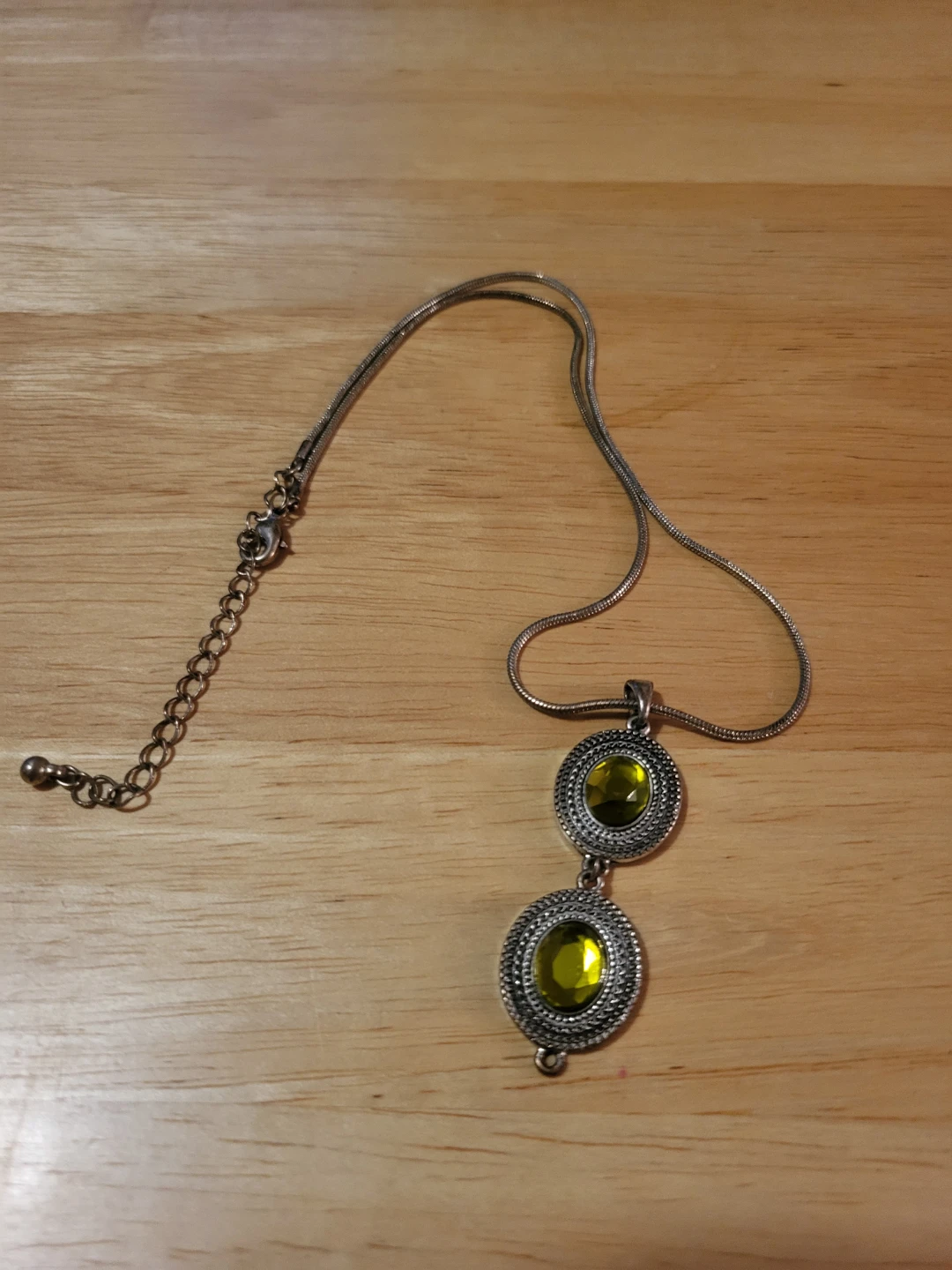 Silver-tone Necklace with Green Stones