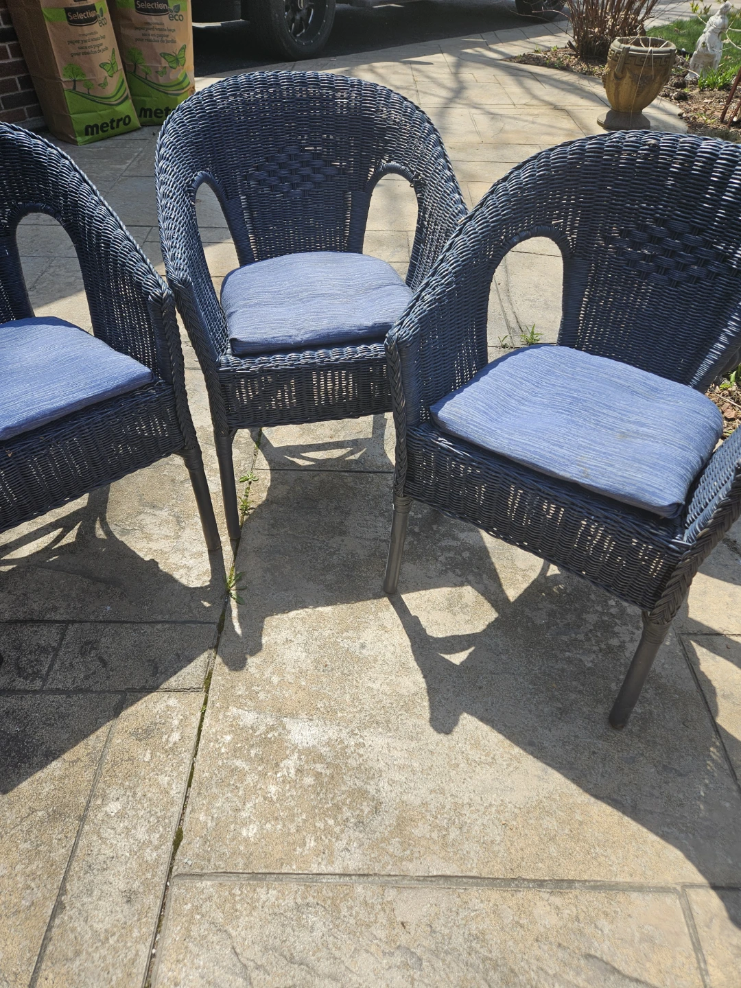 Set of 4 Navy Blue Wicker Patio Chairs with cushions - photo 2
