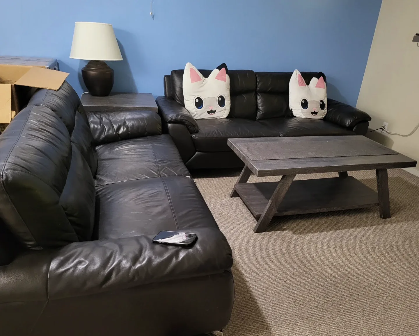 2 black sofa with tables and pillows - photo 3