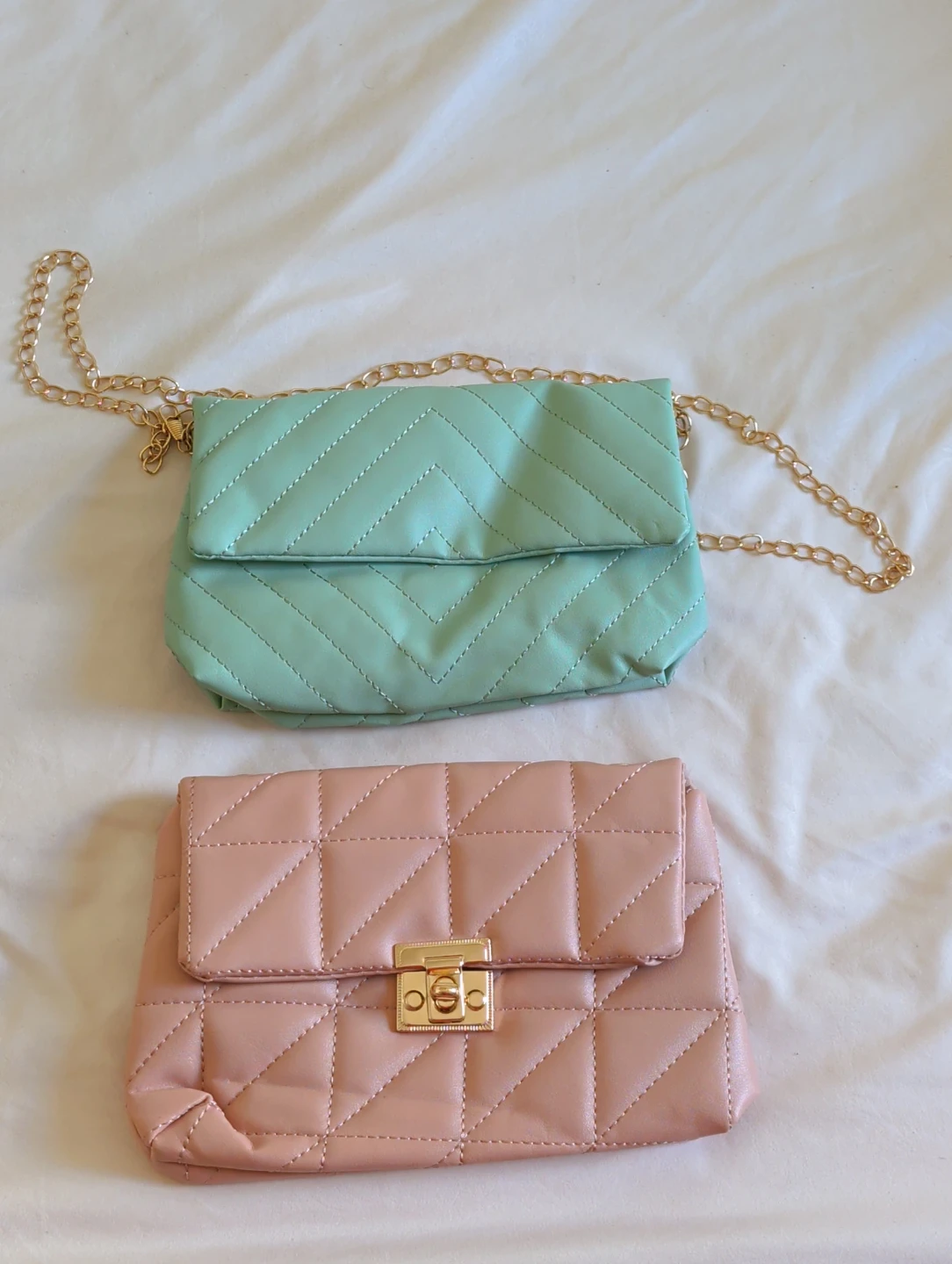 Quilted Clutch Purses - Mint Green & Pink