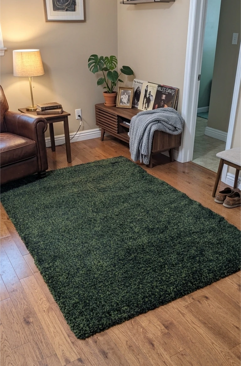 Dark Green Shag Area Rug