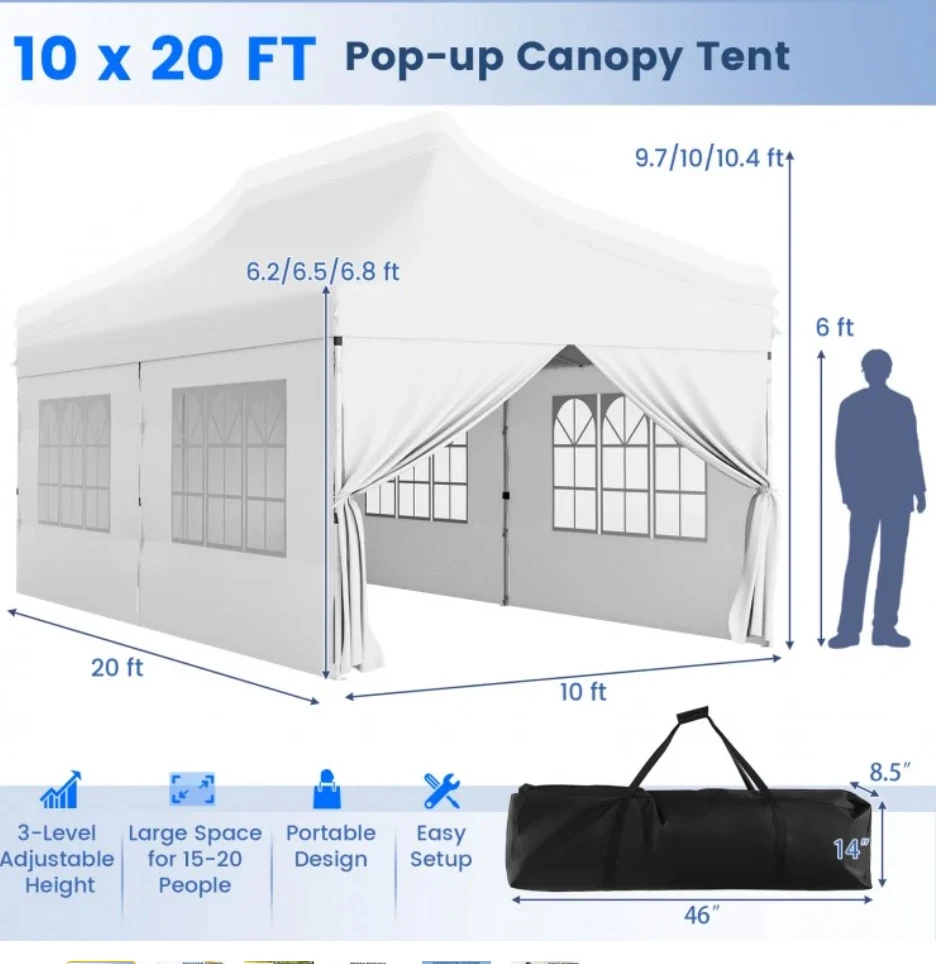10 x 20 Feet Instant Pop up Canopy Tent 6 Sidewalls Windows - photo 4