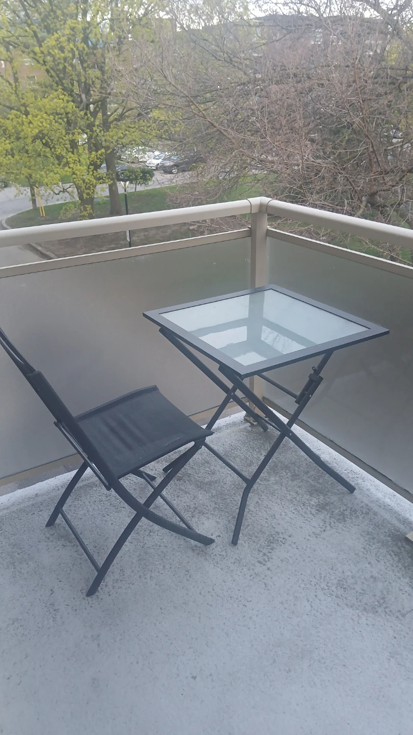 Folding Bistro Set with Glass Top Table and Black Chair
