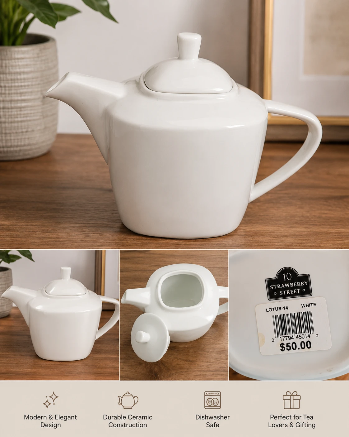 Strawberry Street White Lotus Teapot