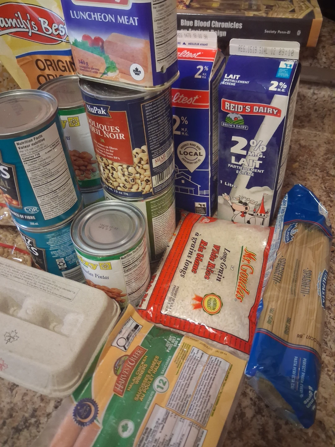 Assorted Groceries: Rice, Pasta, Beans, Meat, Eggs, Potatoes - photo 3