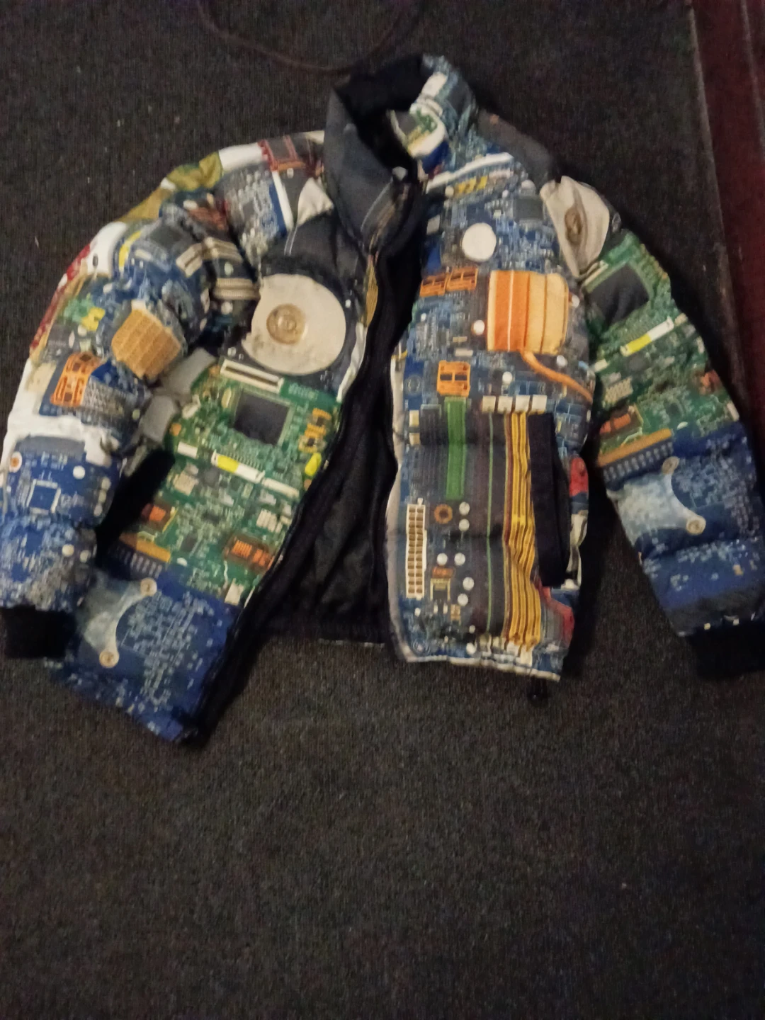 Puffer Jacket with Circuit Board Print