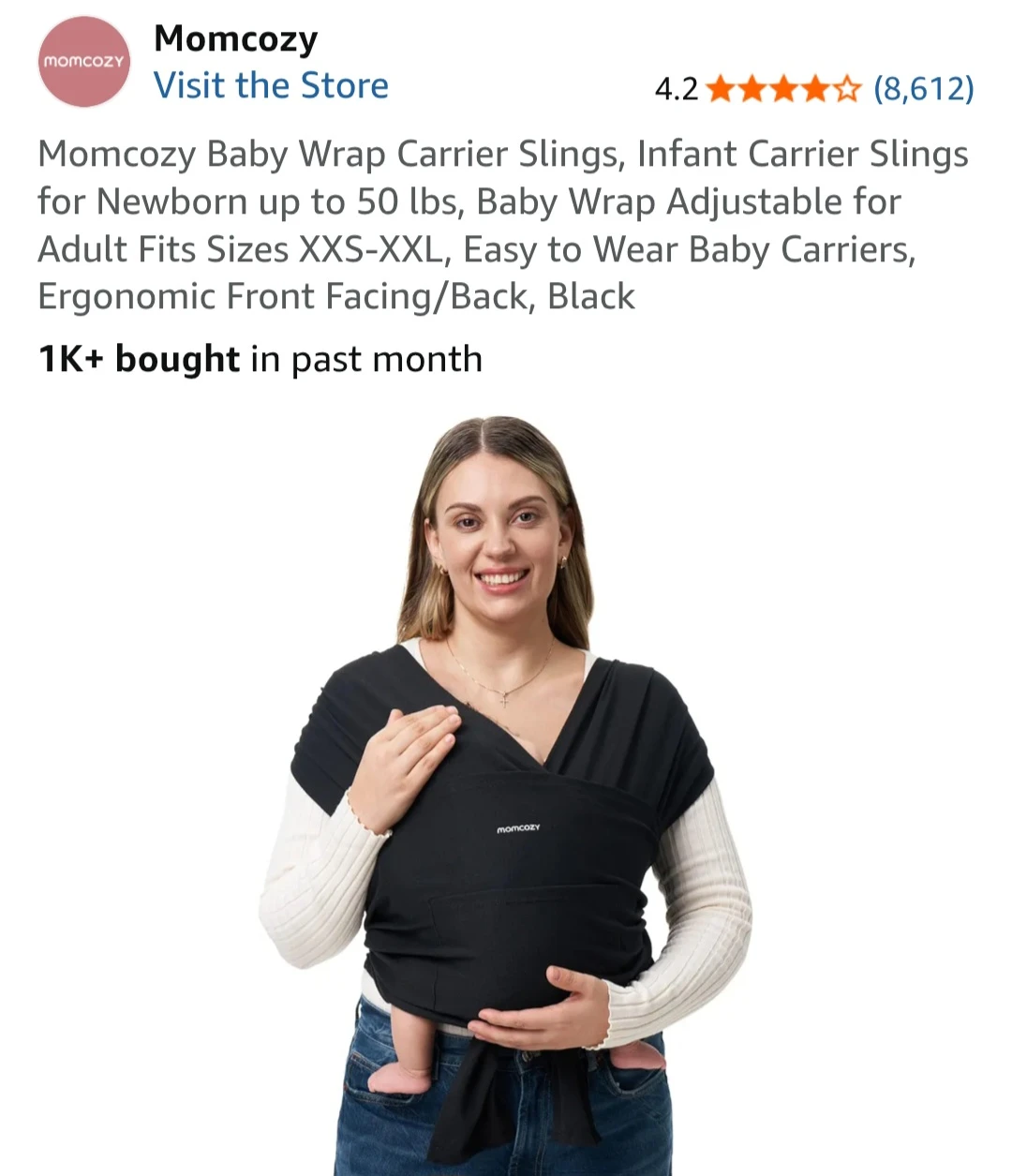 Momcozy Baby Wrap Carrier Sling - Black