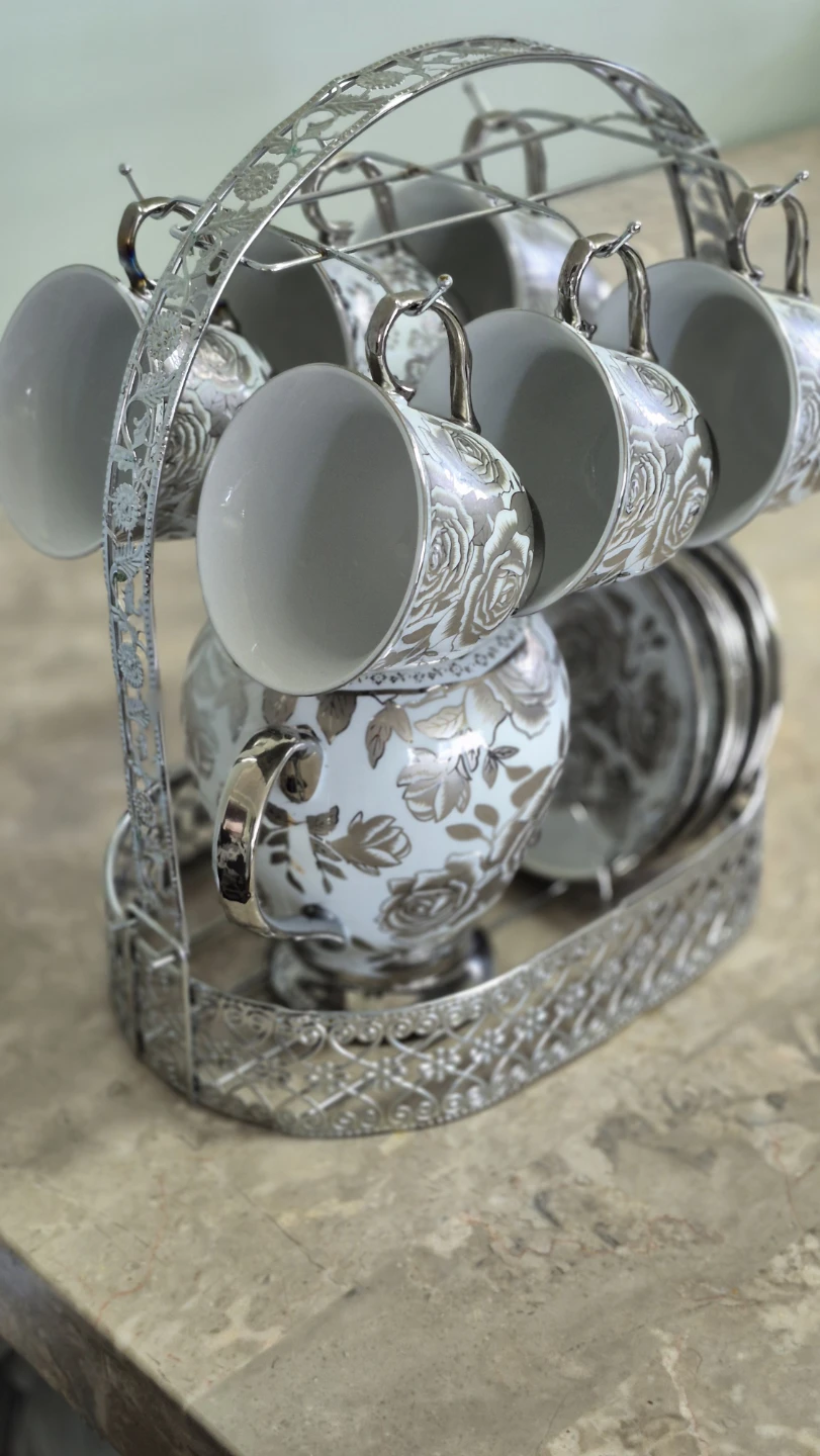 6 pieces teapot Cup saucer Set with Rack - photo 3