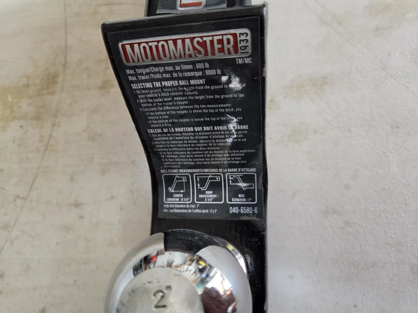 Motomaster Towing Starter Kit Hitch Ball Mount - photo 3