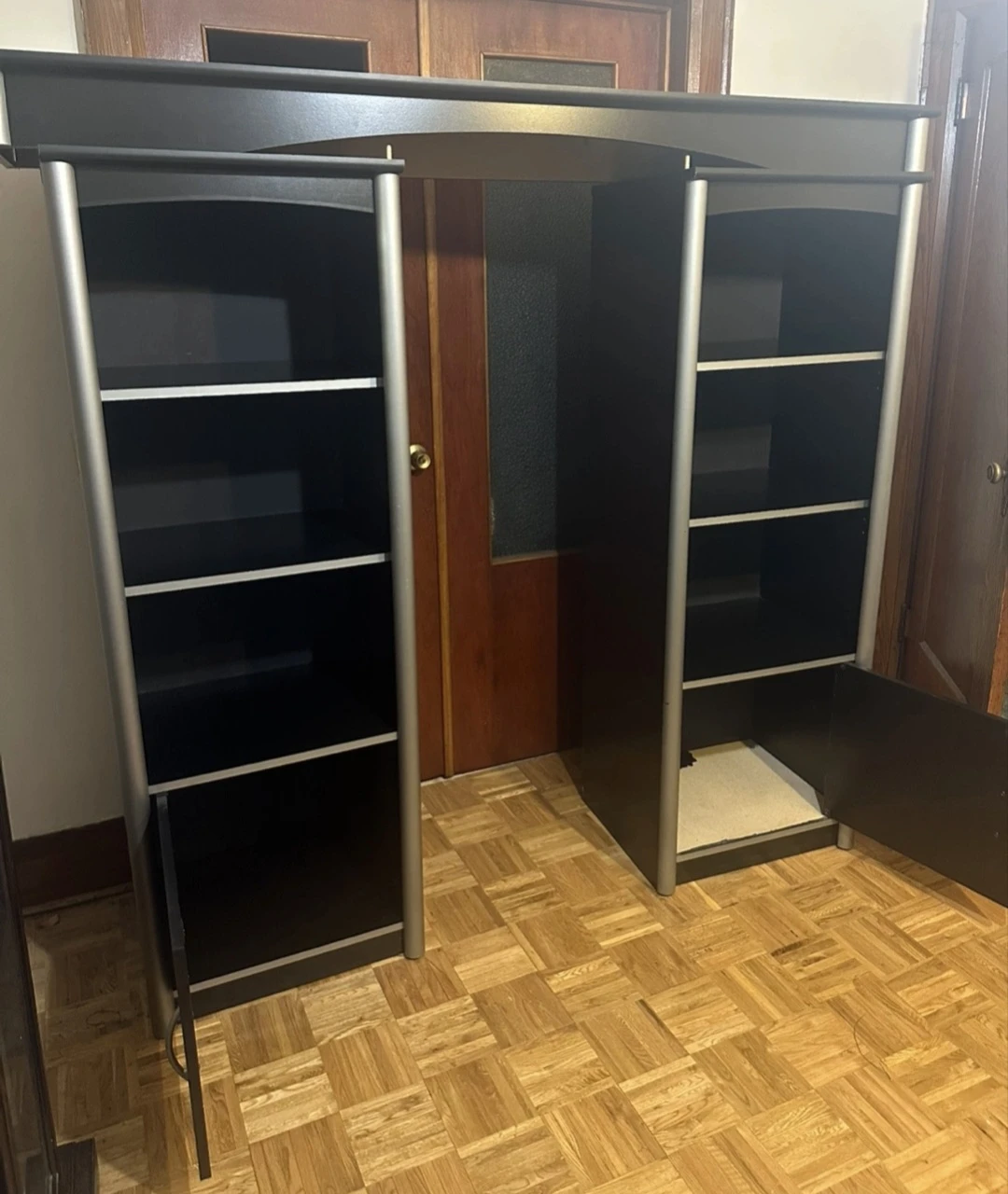Black Entertainment Unit with Shelves and Cabinets - photo 2