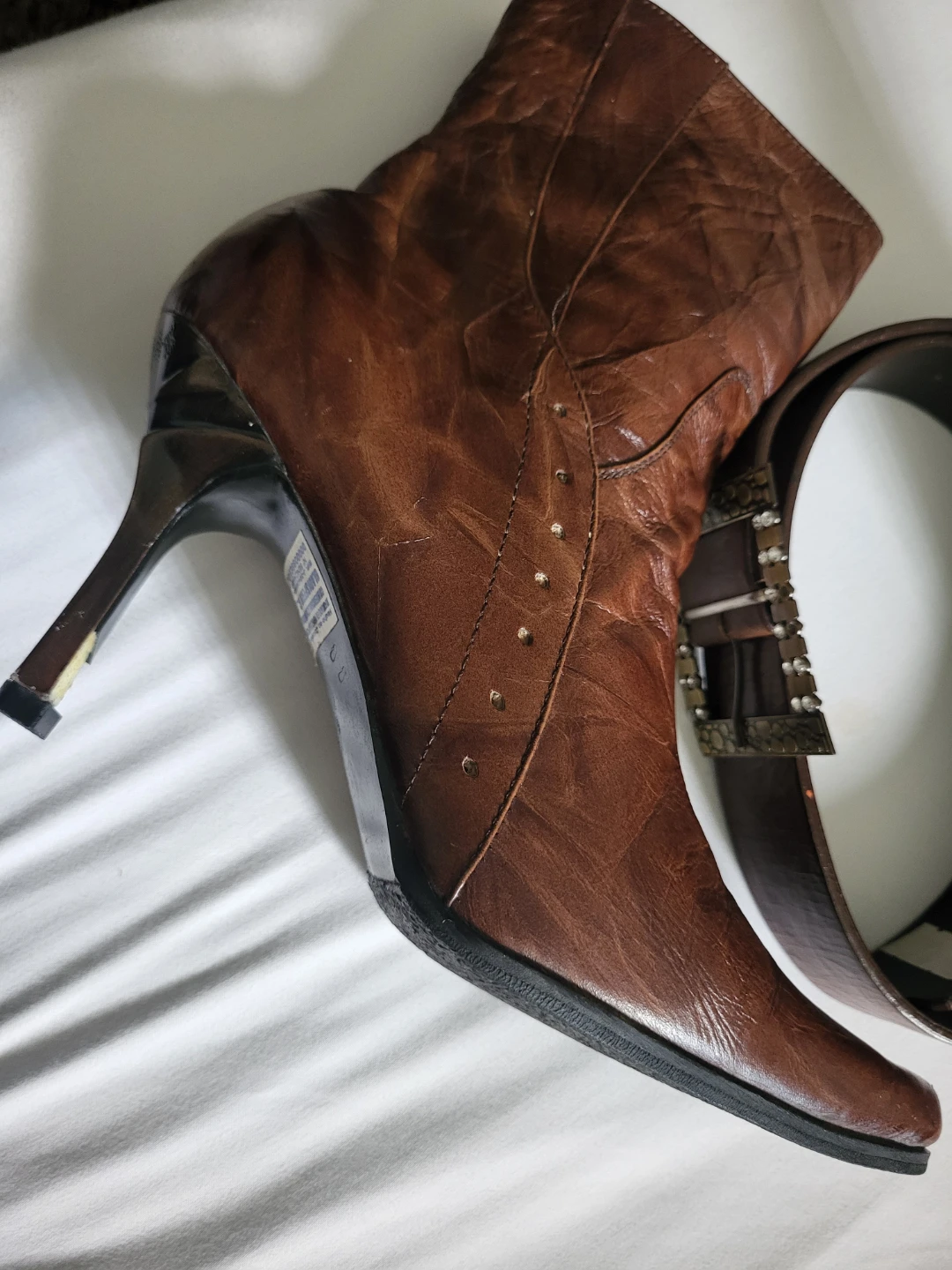 Brown Leather Ankle Boots with Embellished Belt - photo 2
