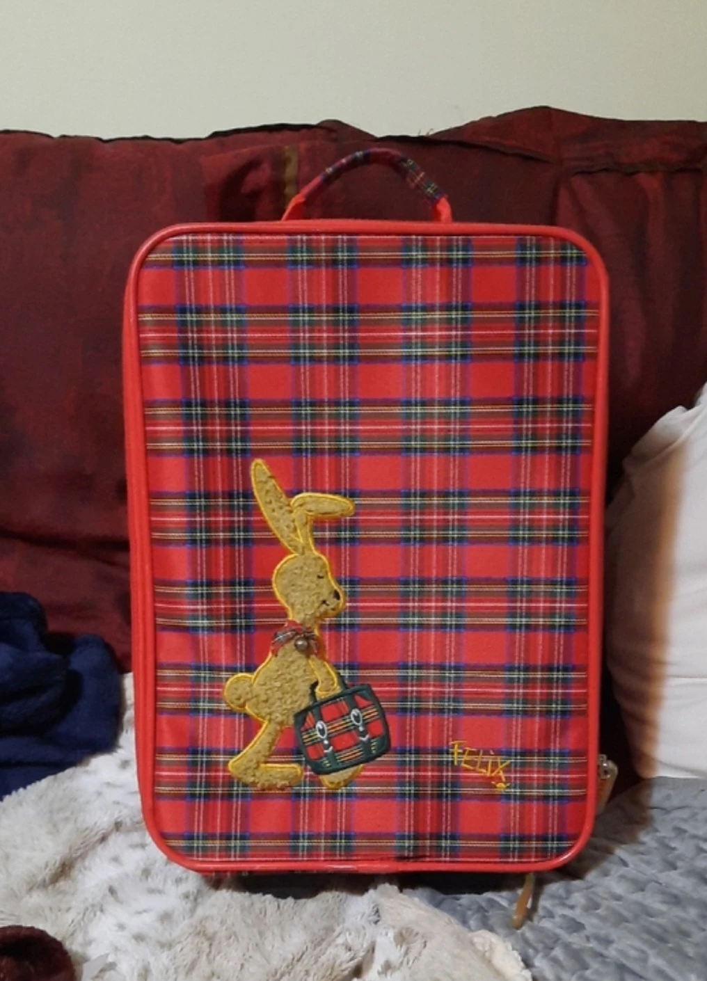 Kids Felix the Cat Red plaid Suitcase Tartan Rolling Luggage - photo 3